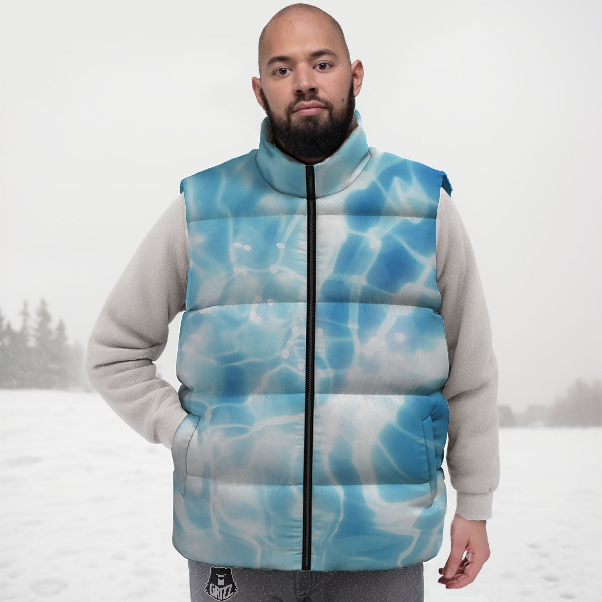 Surface Pool Water Print Down Vest-grizzshop