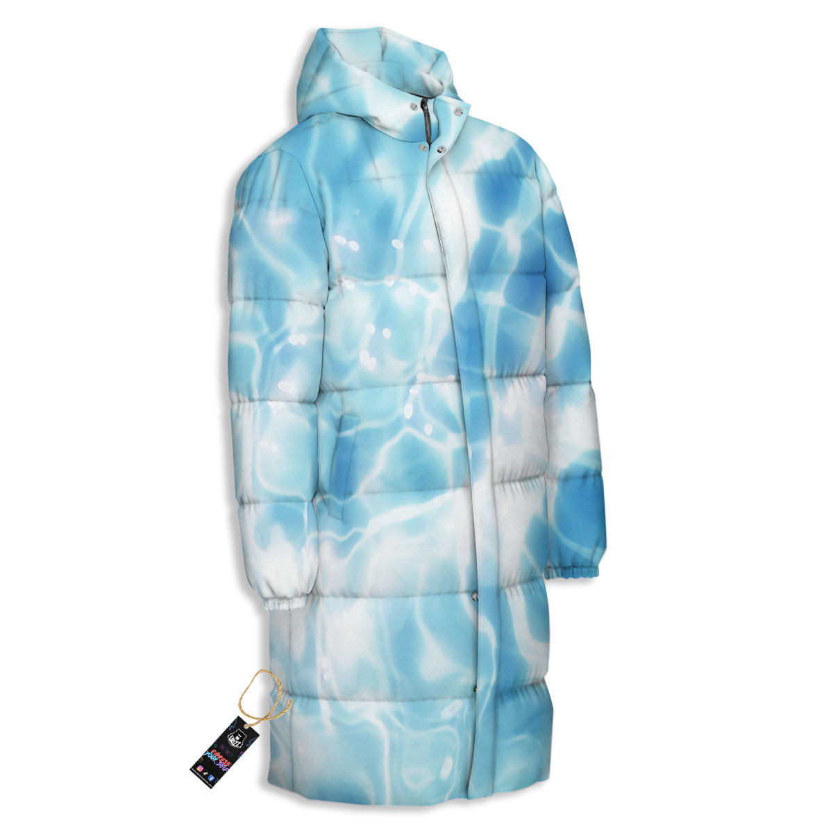 Surface Pool Water Print Long Down Jacket-grizzshop