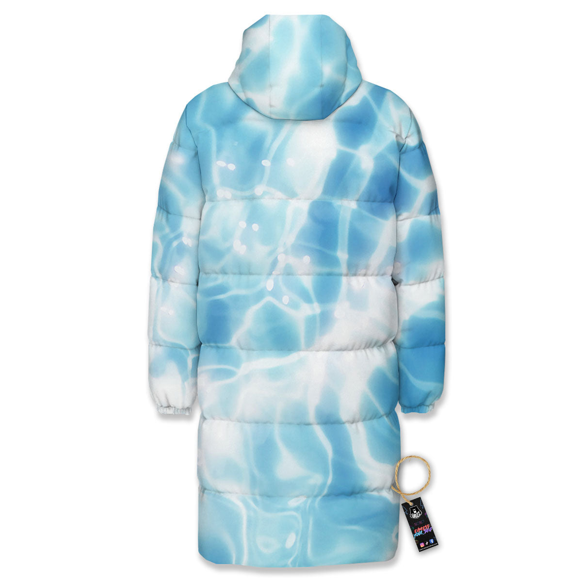 Surface Pool Water Print Long Down Jacket-grizzshop