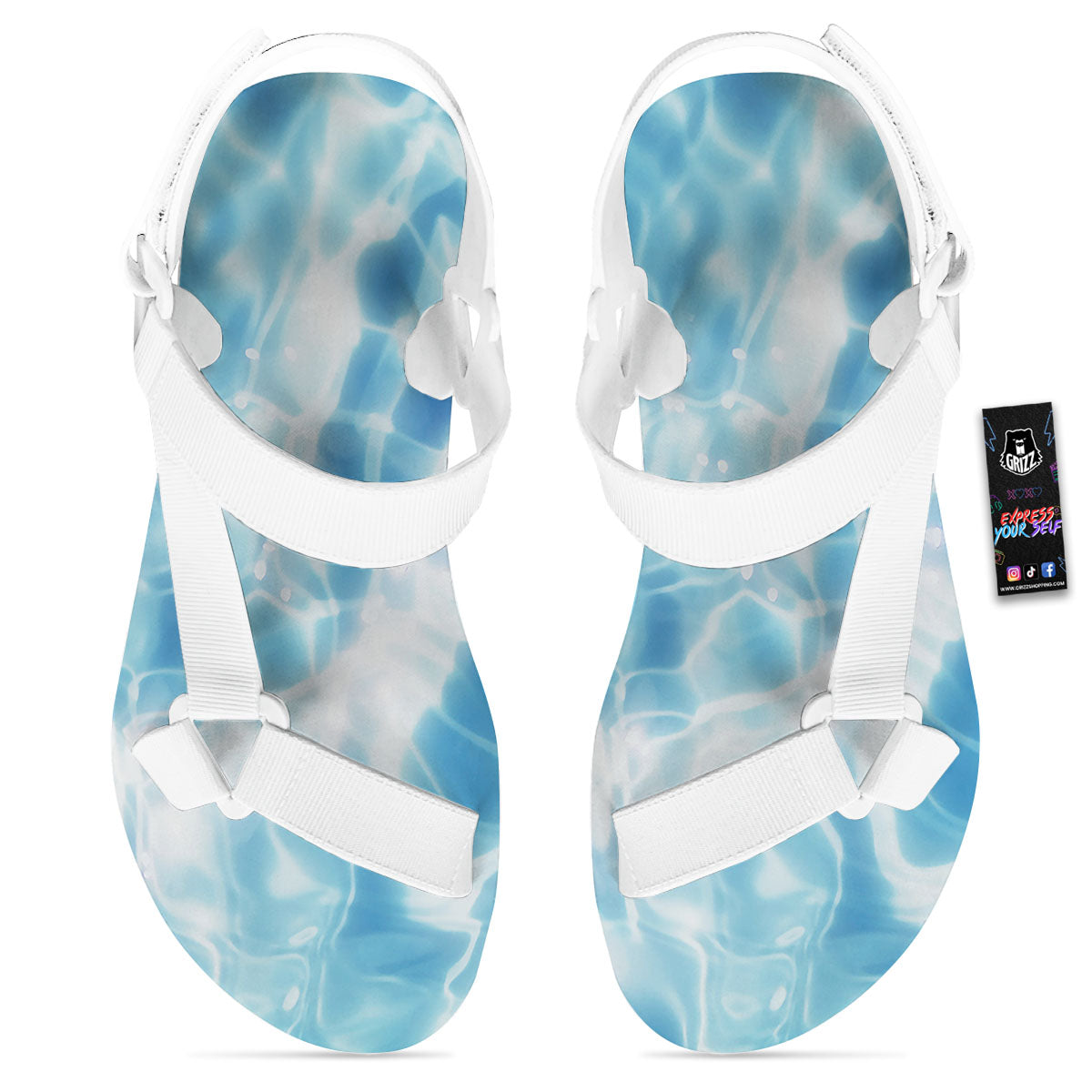 Surface Pool Water Print White Open Toe Sandals-grizzshop