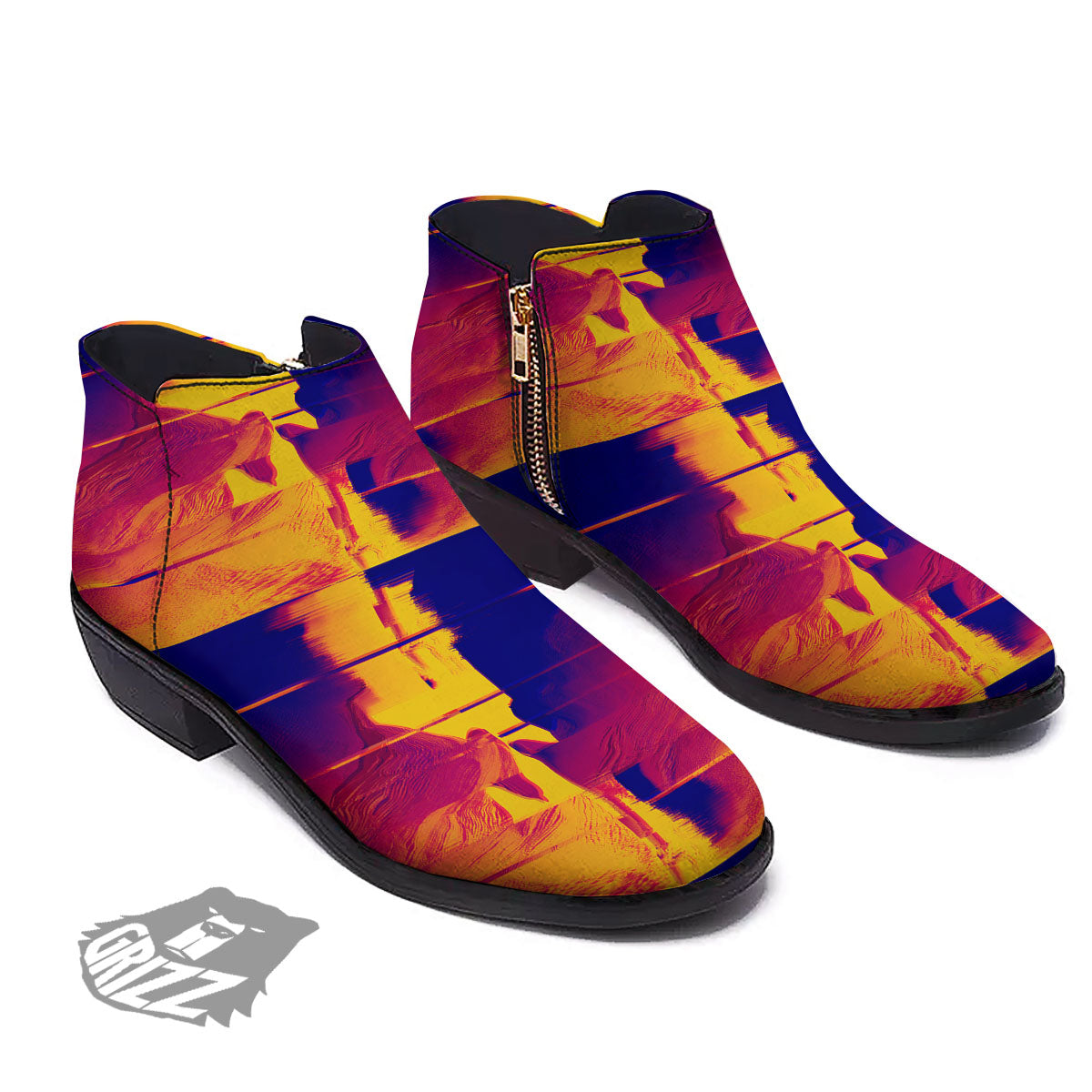 Surface Psychedelic Print Pattern Ankle Boots-grizzshop