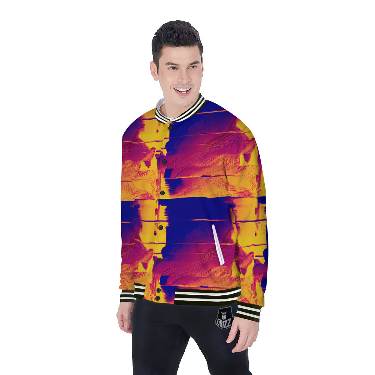 Surface Psychedelic Print Pattern Baseball Jacket-grizzshop