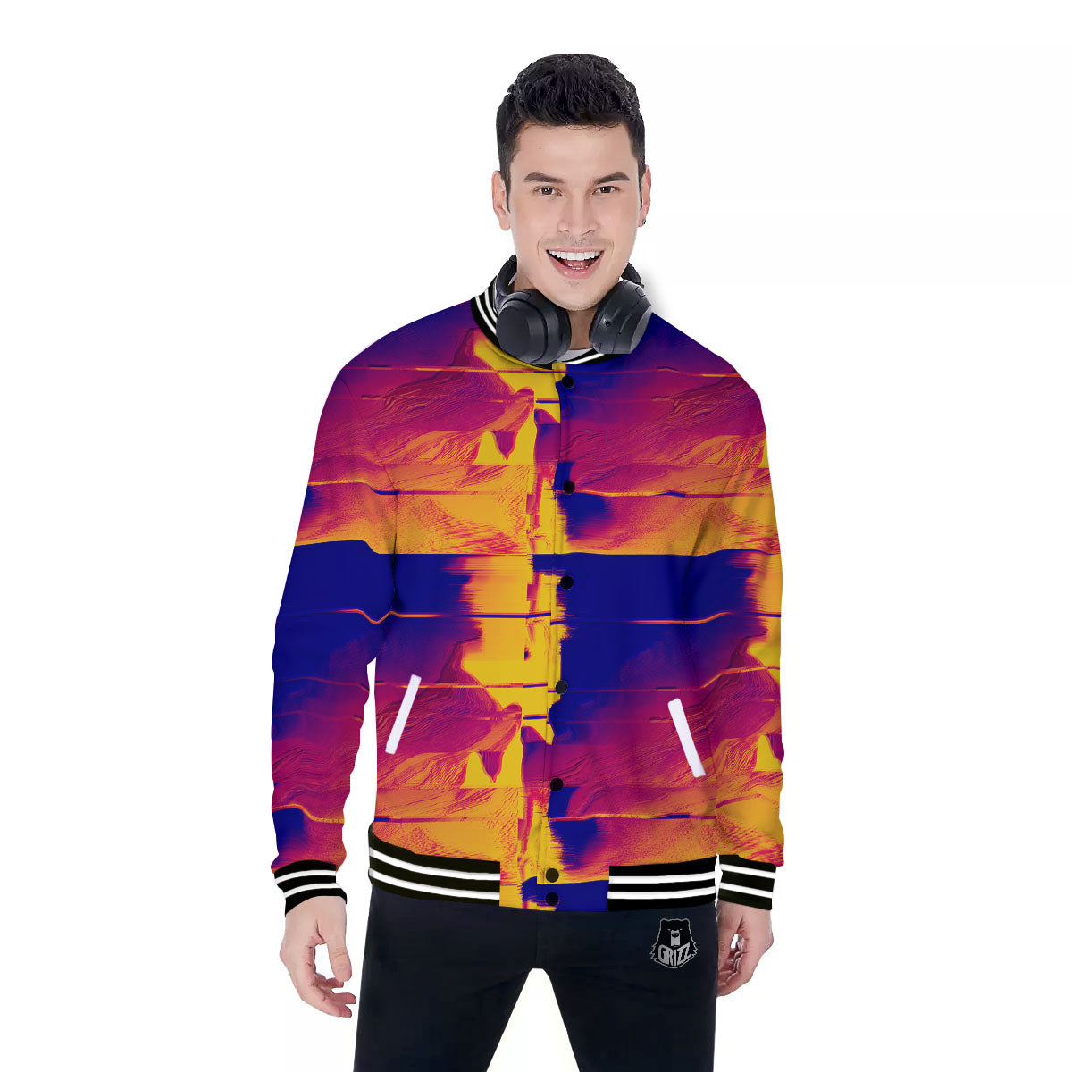 Surface Psychedelic Print Pattern Baseball Jacket-grizzshop