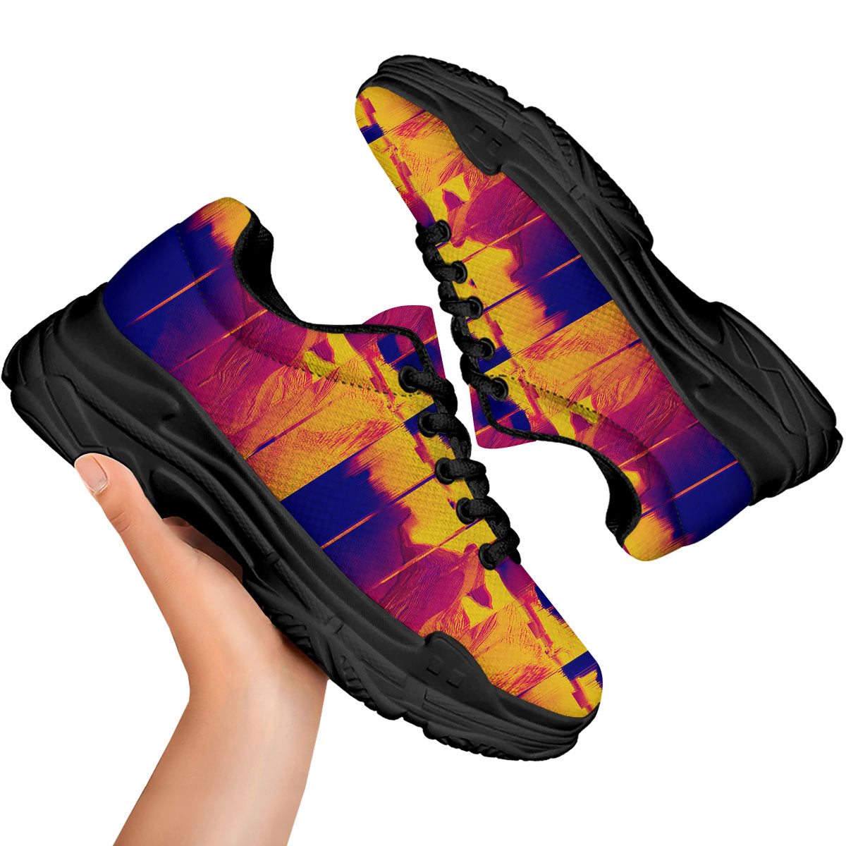 Surface Psychedelic Print Pattern Black Chunky Shoes-grizzshop