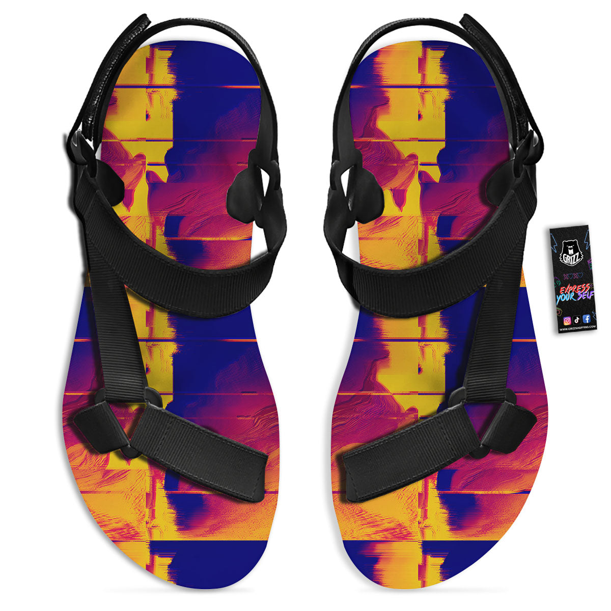 Surface Psychedelic Print Pattern Black Open Toe Sandals-grizzshop