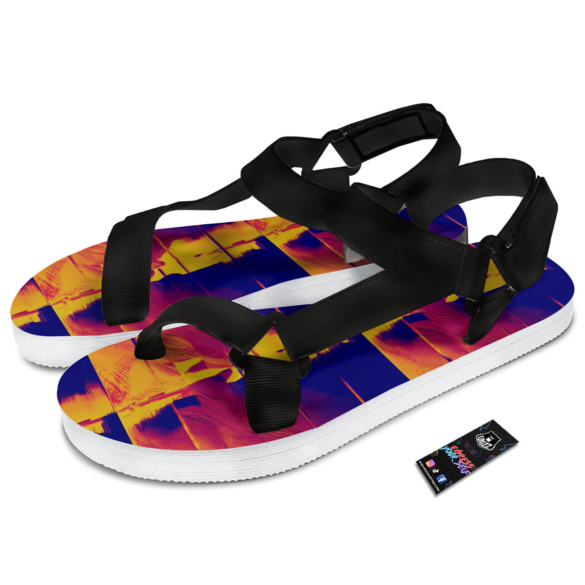 Surface Psychedelic Print Pattern Black Open Toe Sandals-grizzshop