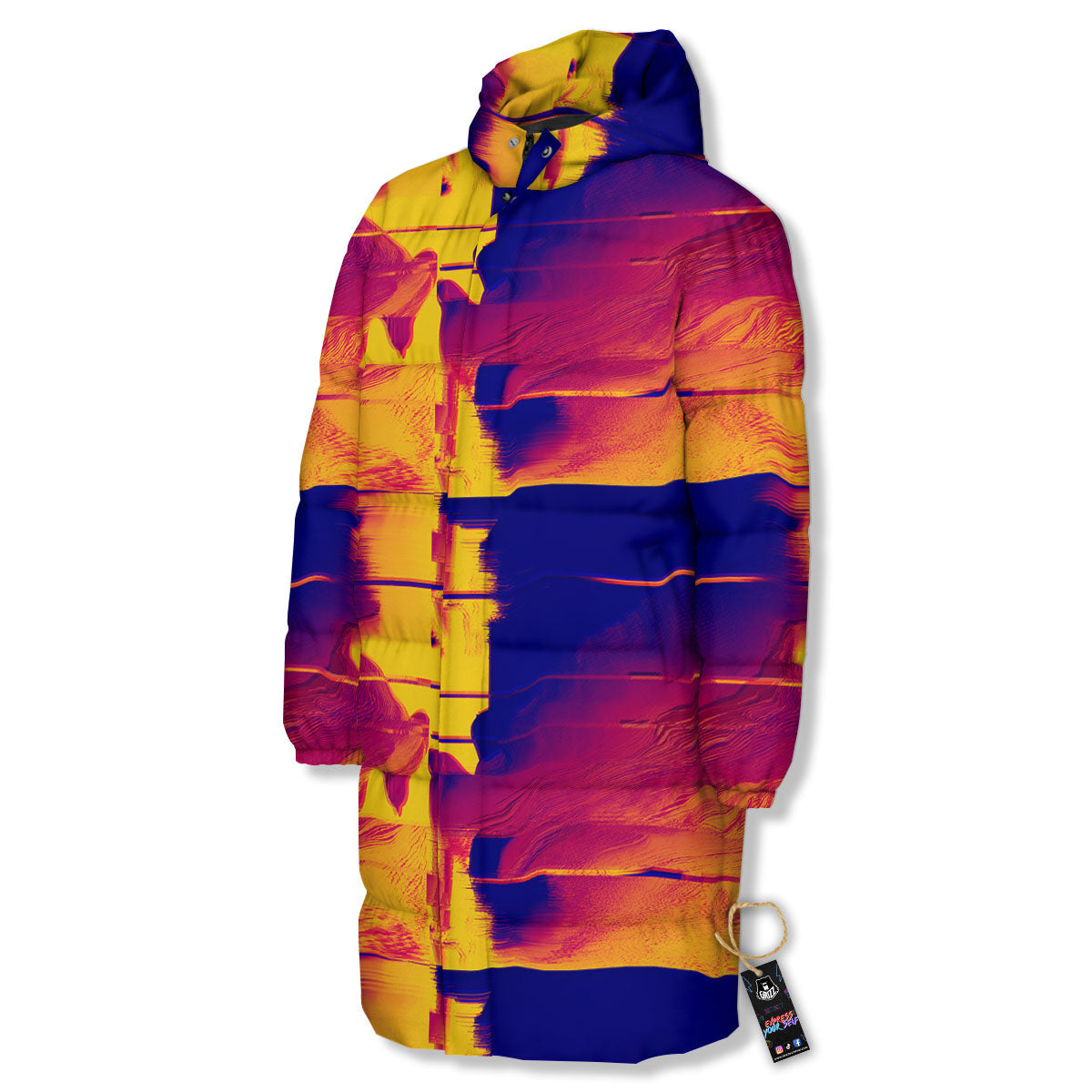 Surface Psychedelic Print Pattern Long Down Jacket-grizzshop