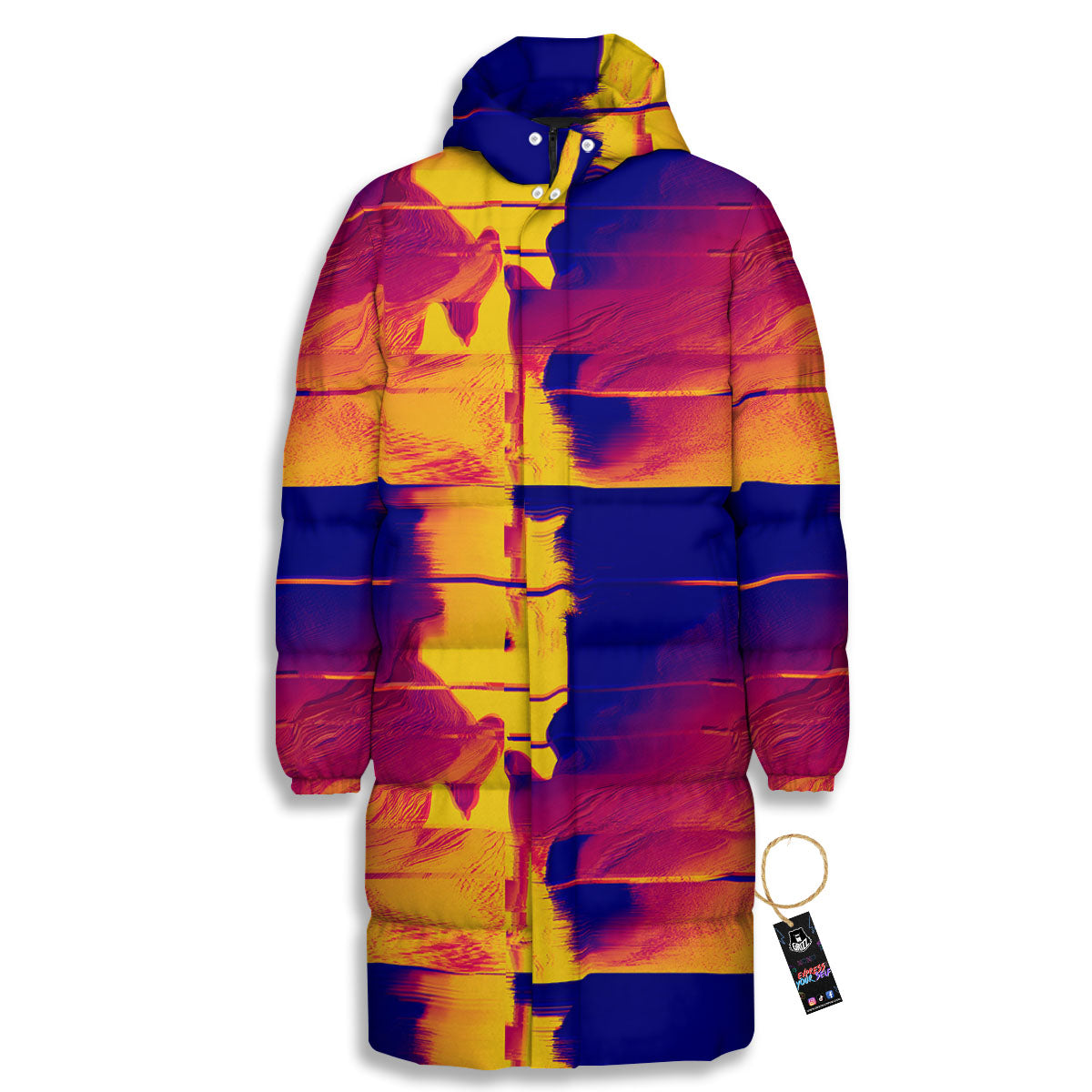 Surface Psychedelic Print Pattern Long Down Jacket-grizzshop