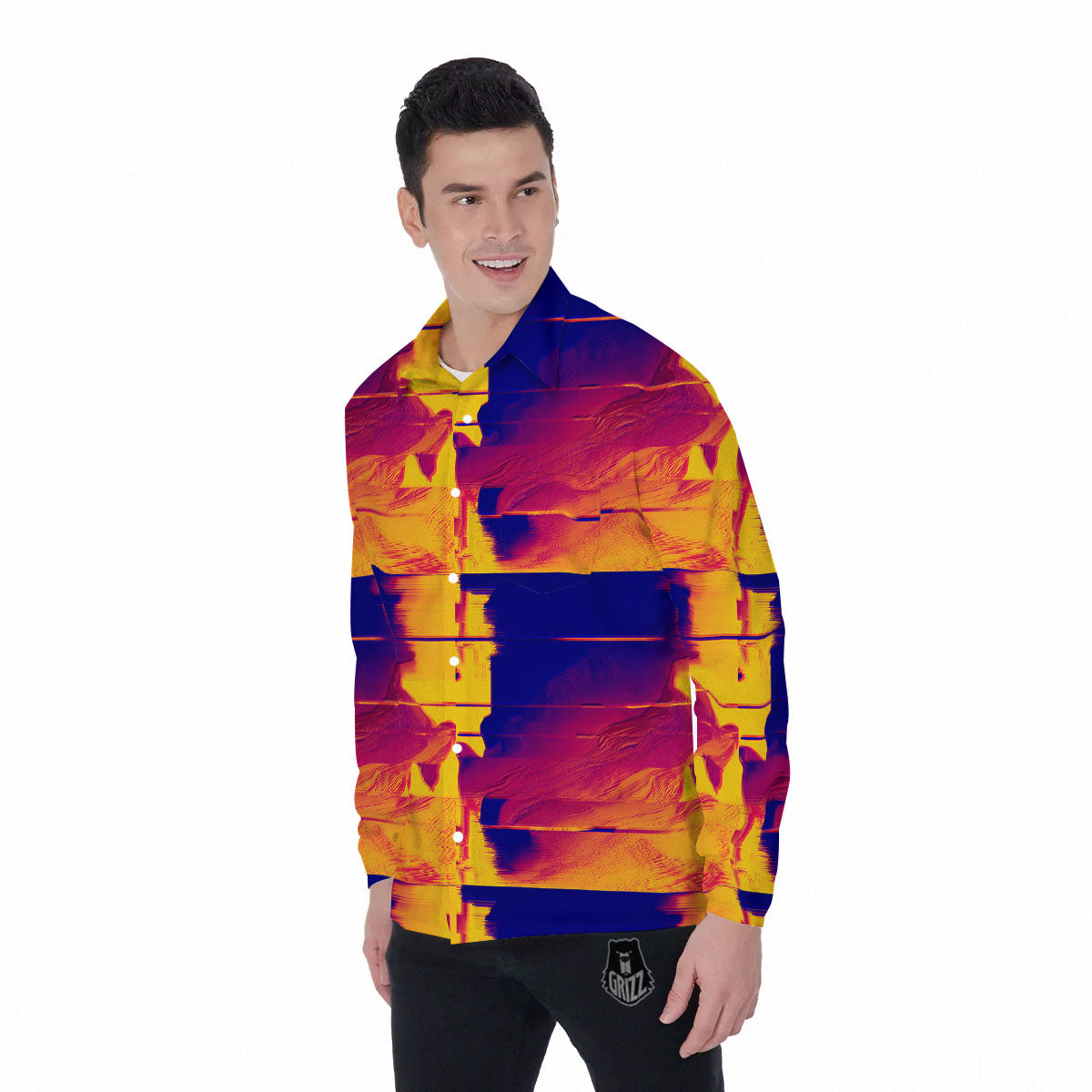 Surface Psychedelic Print Pattern Men's Long Sleeve Shirts-grizzshop