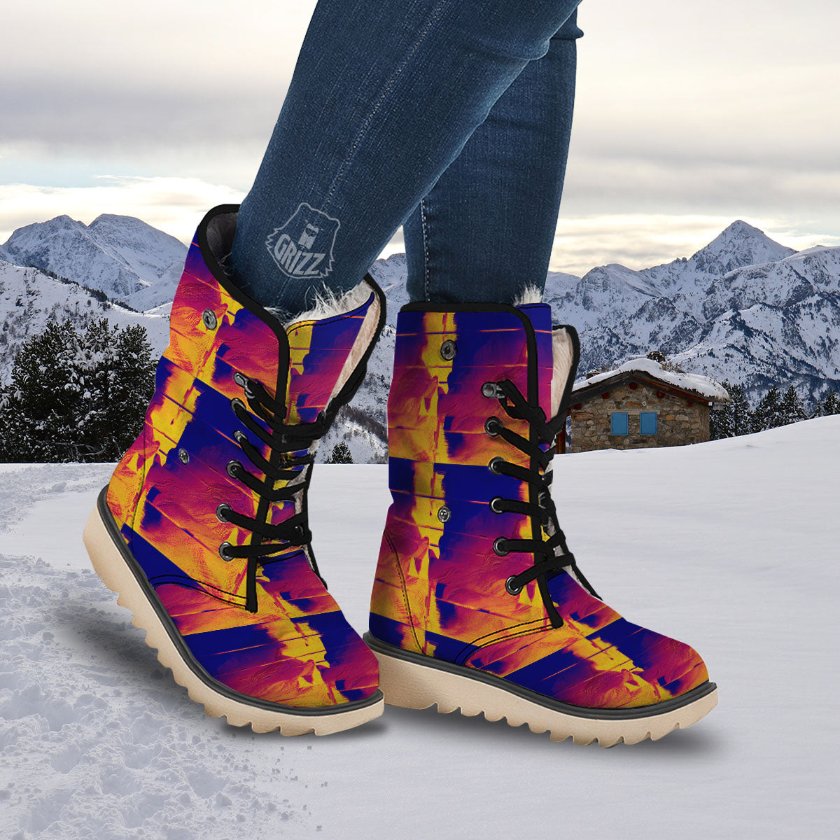Surface Psychedelic Print Pattern Snow Boots-grizzshop