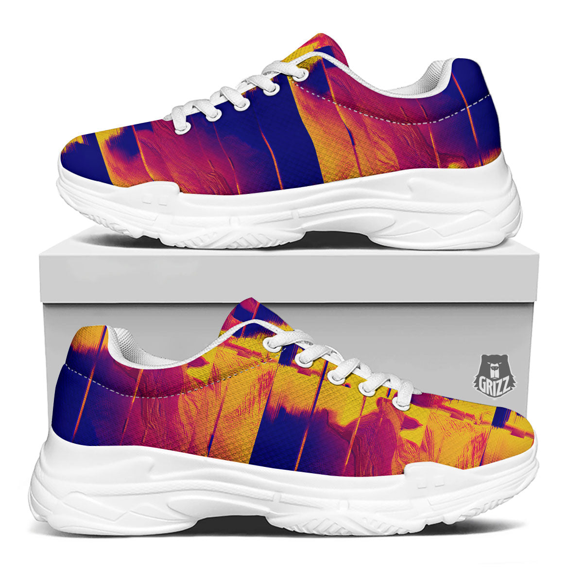 Surface Psychedelic Print Pattern White Chunky Shoes-grizzshop