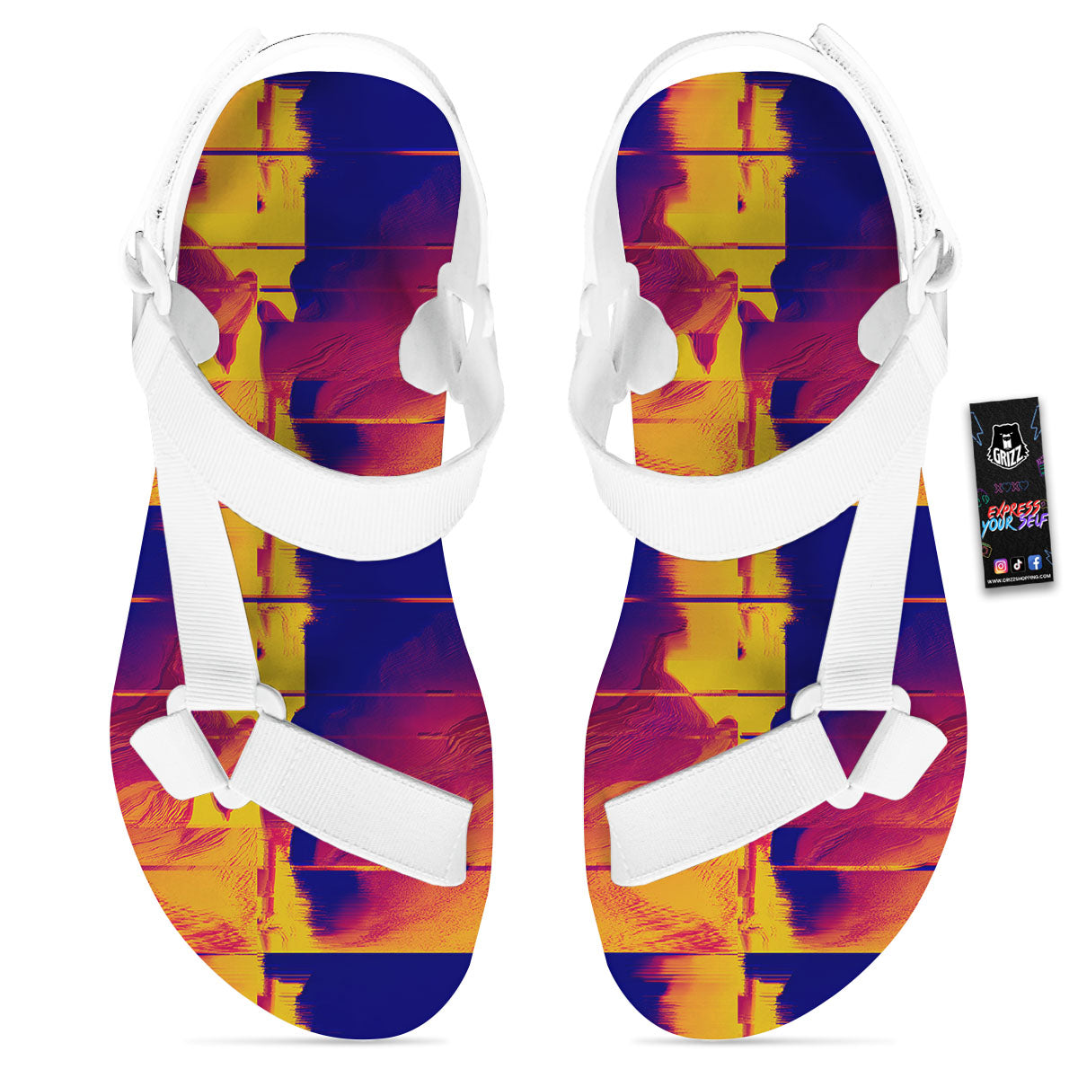 Surface Psychedelic Print Pattern White Open Toe Sandals-grizzshop