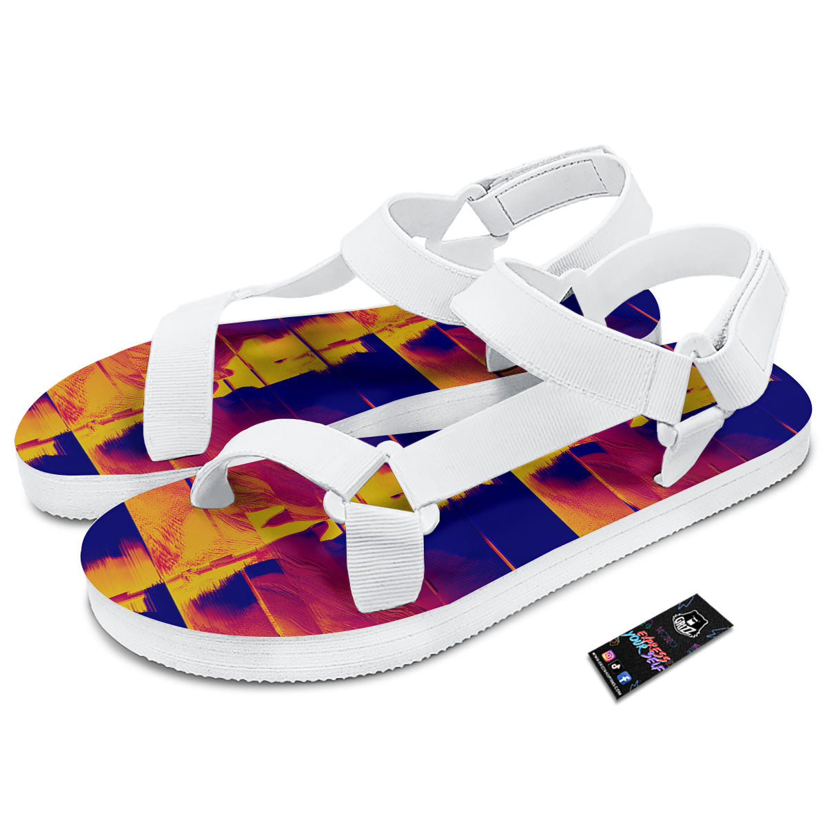 Surface Psychedelic Print Pattern White Open Toe Sandals-grizzshop