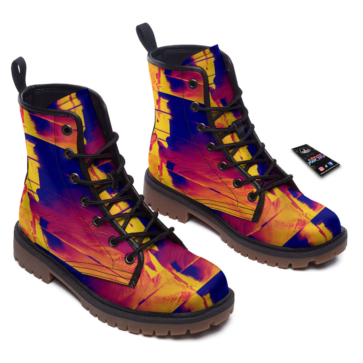 Surface Psychedelic Print Pattern Work Boots-grizzshop