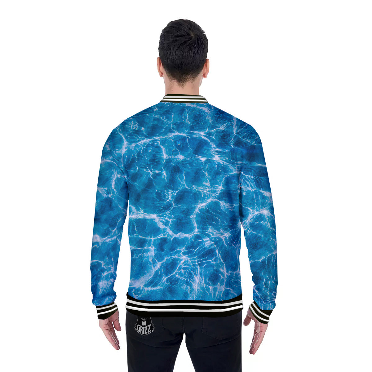 Surface Water Blue Print Baseball Jacket-grizzshop