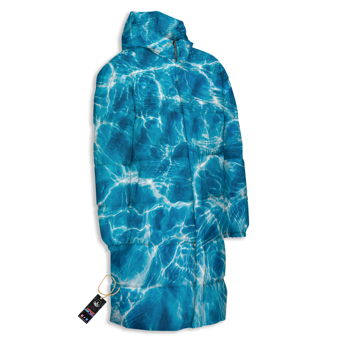 Surface Water Blue Print Long Down Jacket-grizzshop