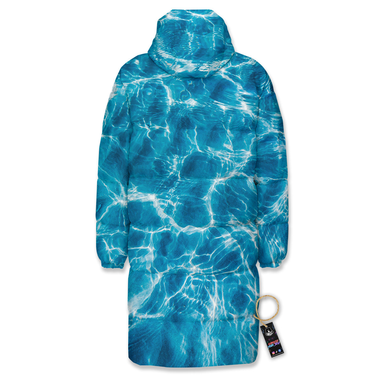 Surface Water Blue Print Long Down Jacket-grizzshop