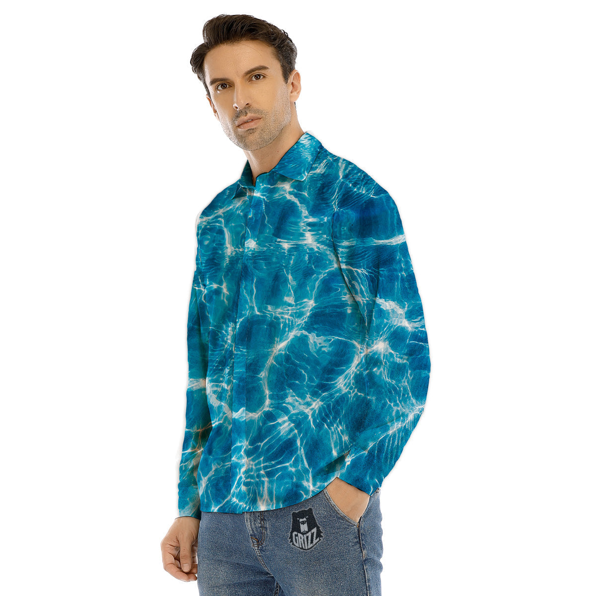 Surface Water Blue Print Men's Dress Shirts-grizzshop
