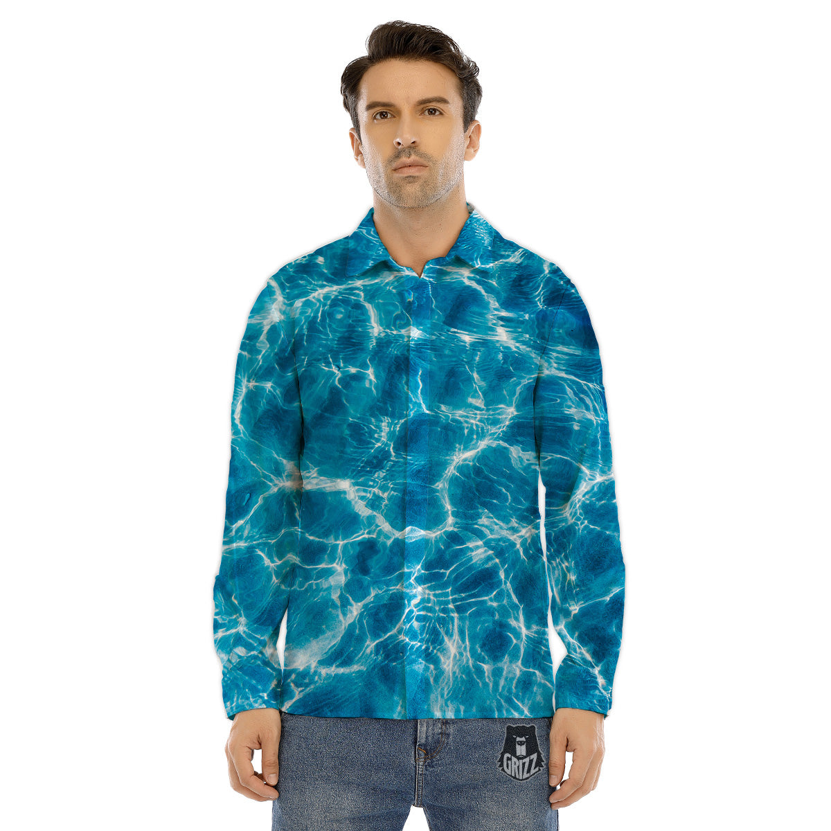 Surface Water Blue Print Men's Dress Shirts-grizzshop