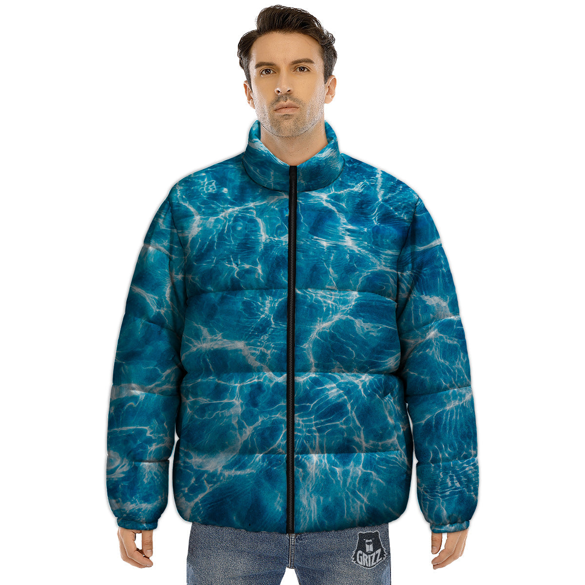 Surface Water Blue Print Puffer Jacket-grizzshop