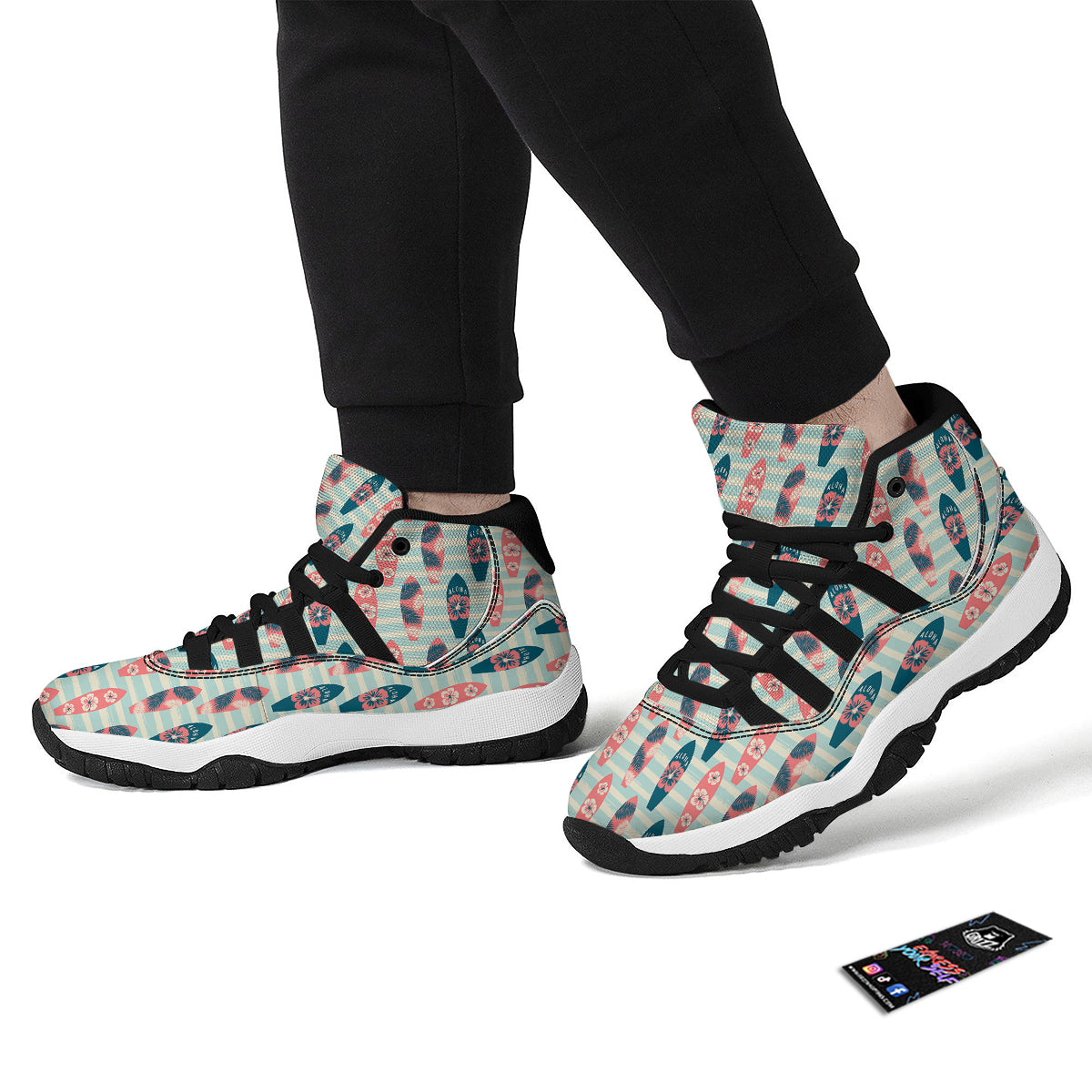Surfboard Vintage Striped Print Pattern Black Bball Shoes-grizzshop
