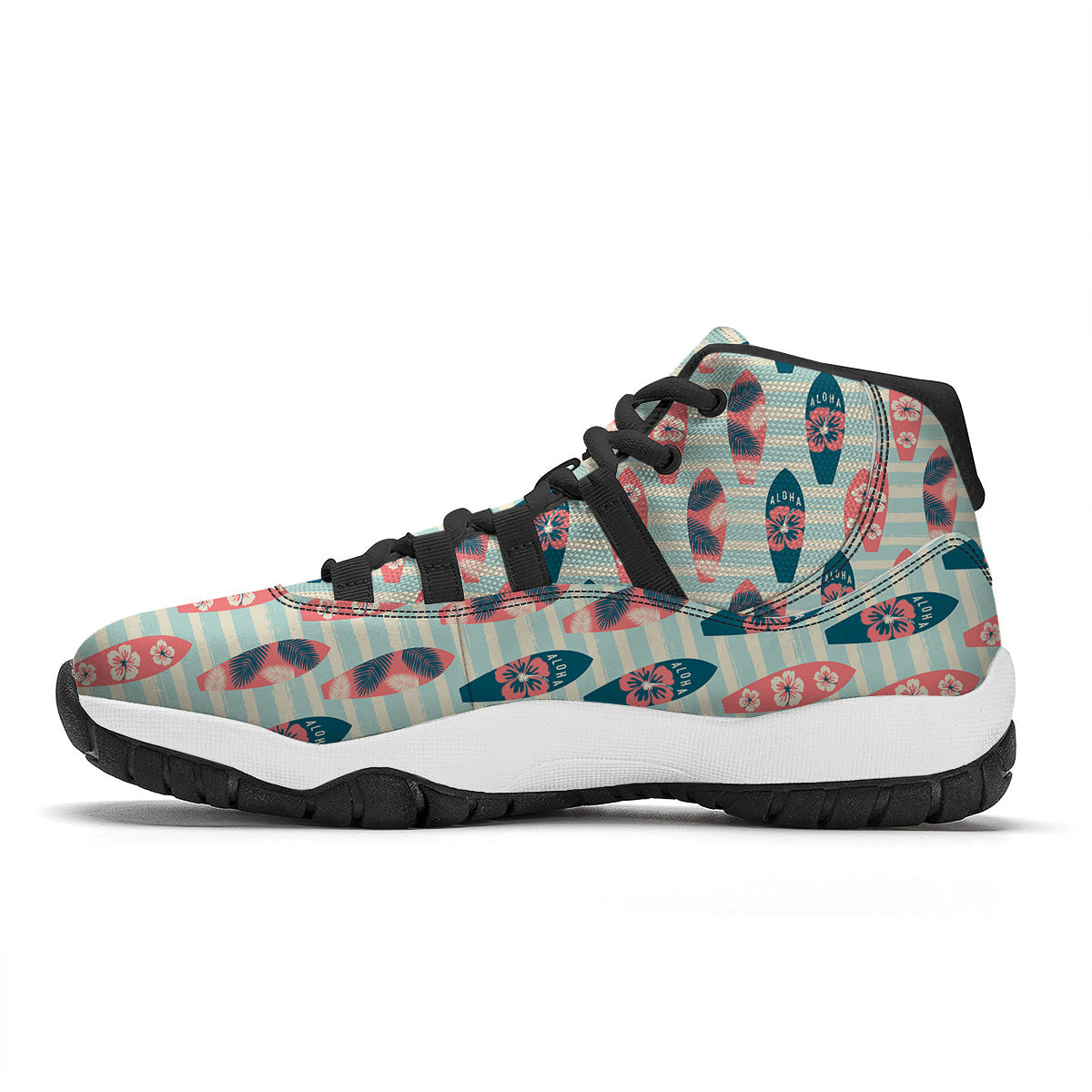 Surfboard Vintage Striped Print Pattern Black Bball Shoes-grizzshop