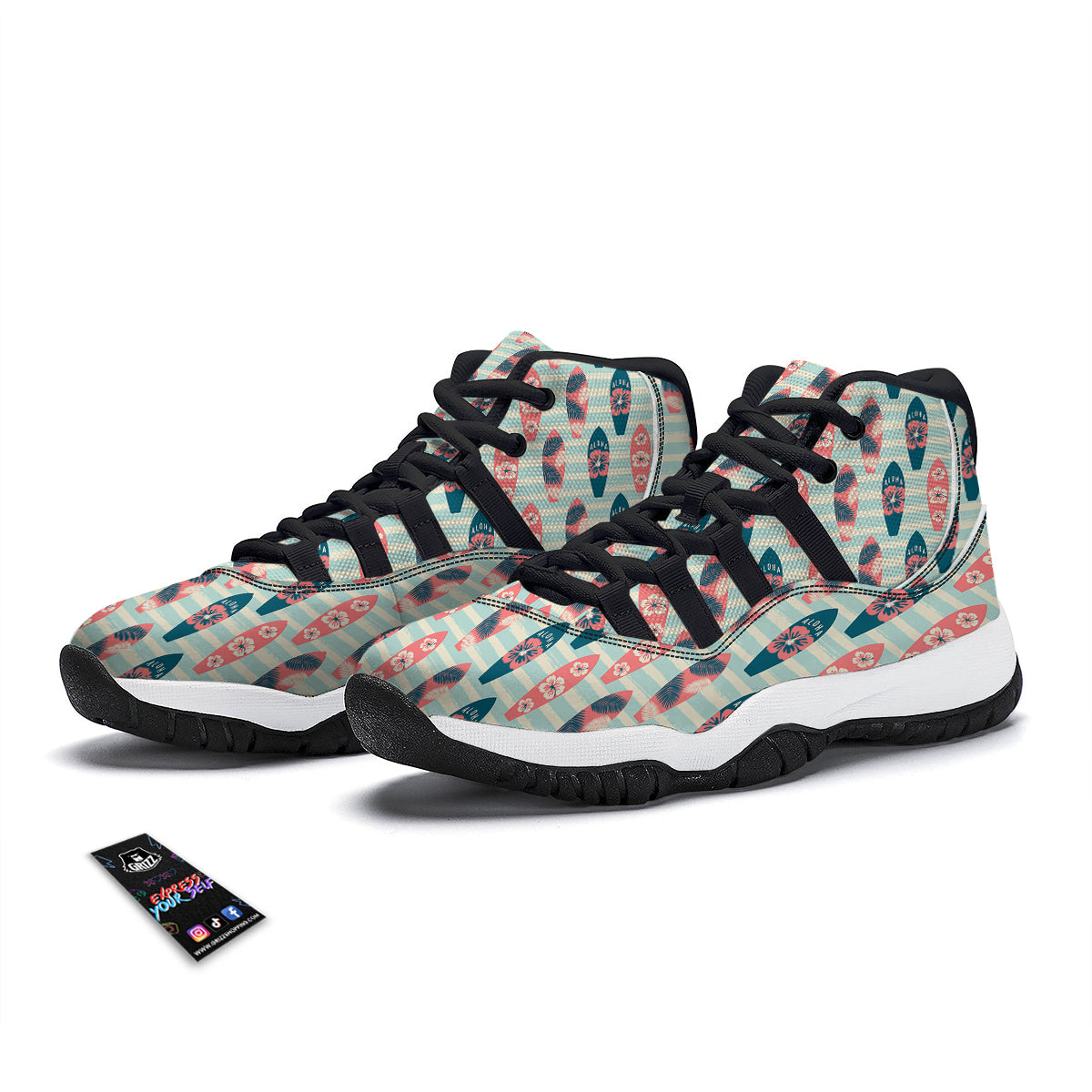 Surfboard Vintage Striped Print Pattern Black Bball Shoes-grizzshop