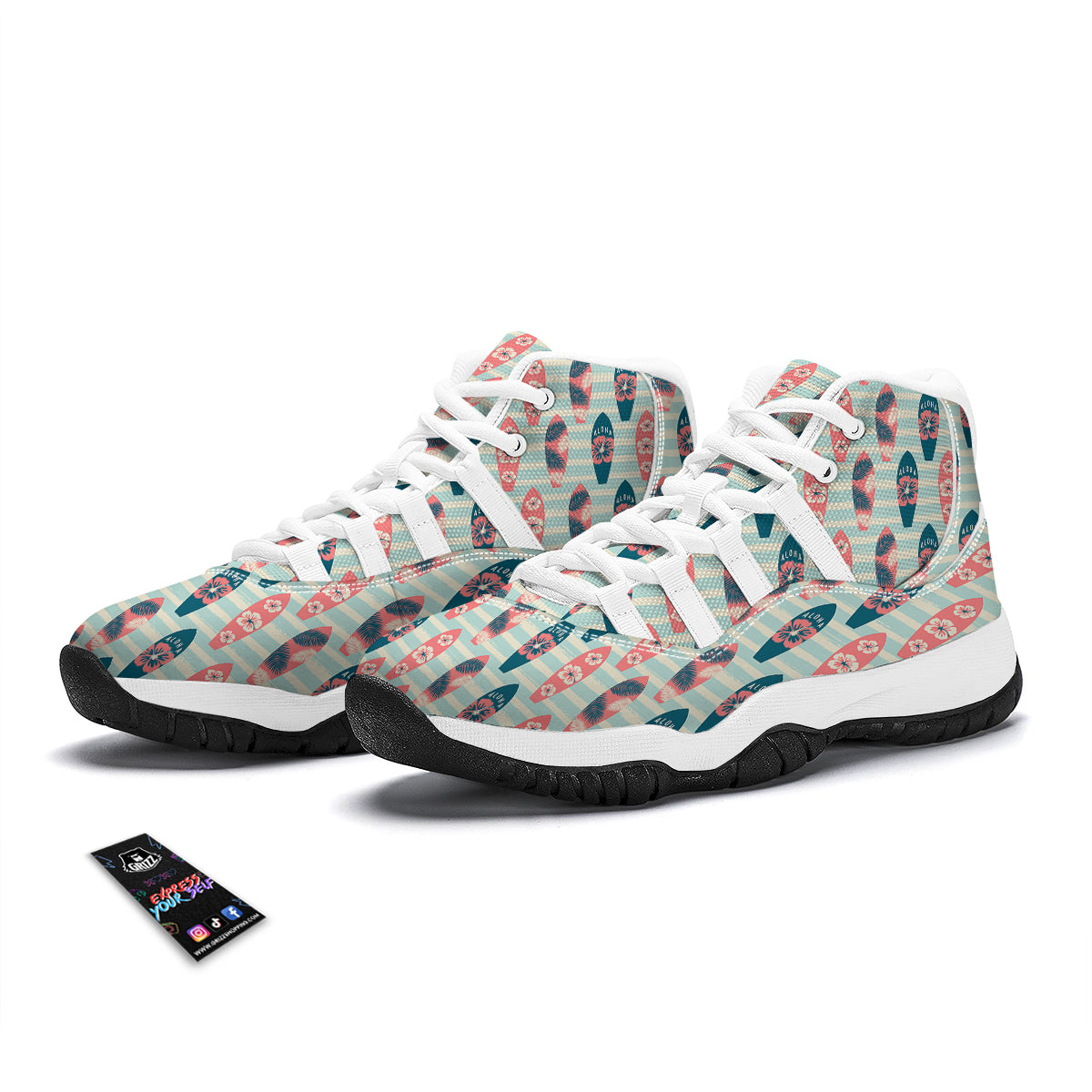 Surfboard Vintage Striped Print Pattern White Bball Shoes-grizzshop