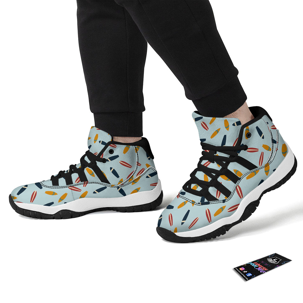 Surfboard Wood Print Pattern Black Bball Shoes-grizzshop