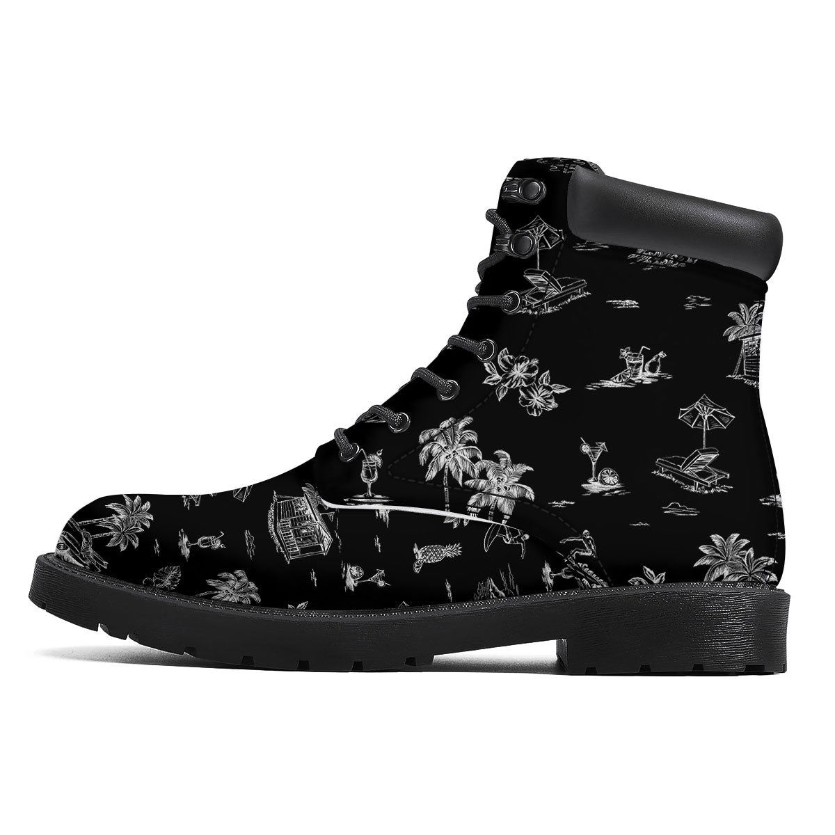 Surfing Black White Print Pattern Boots-grizzshop