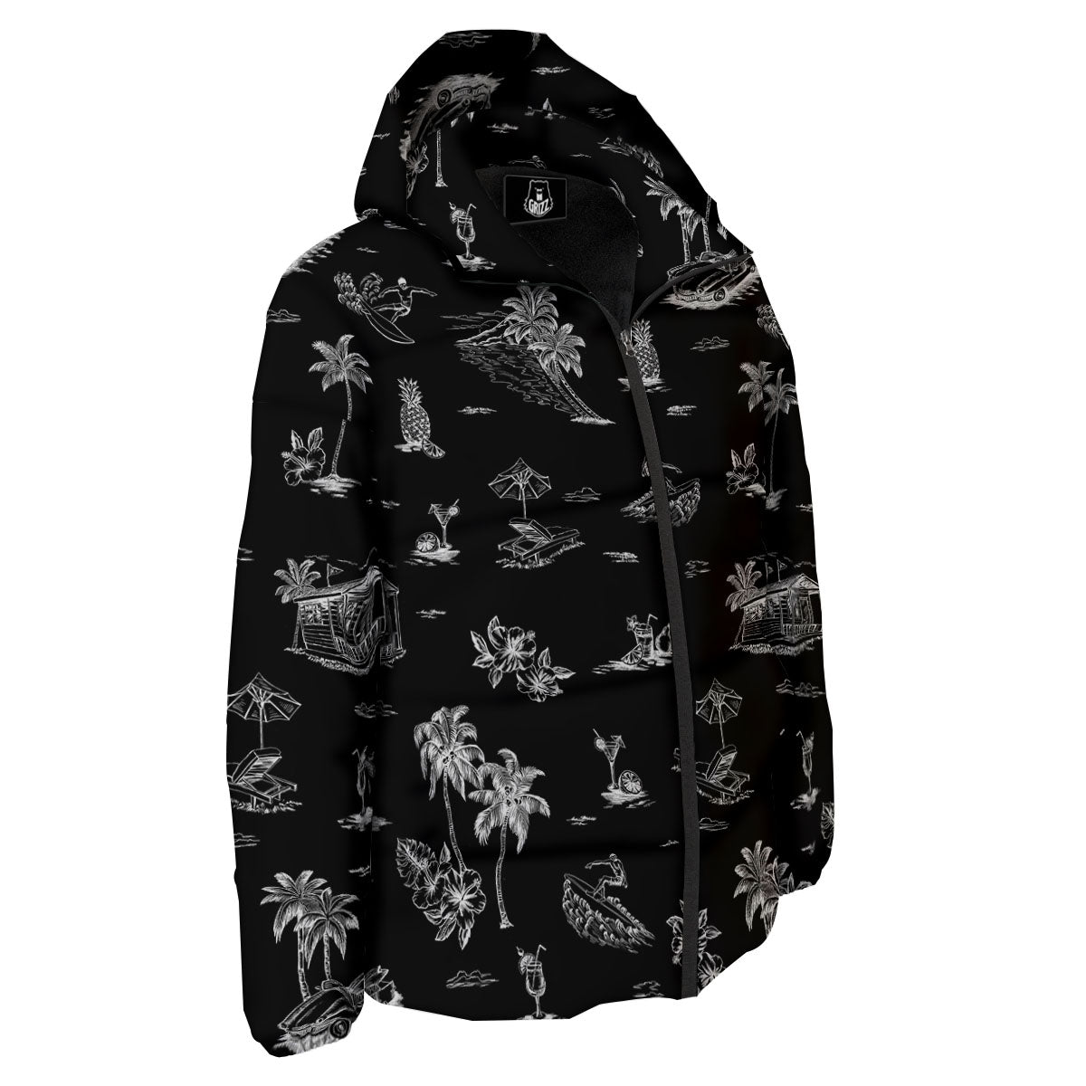 Surfing Black White Print Pattern Down Jacket-grizzshop