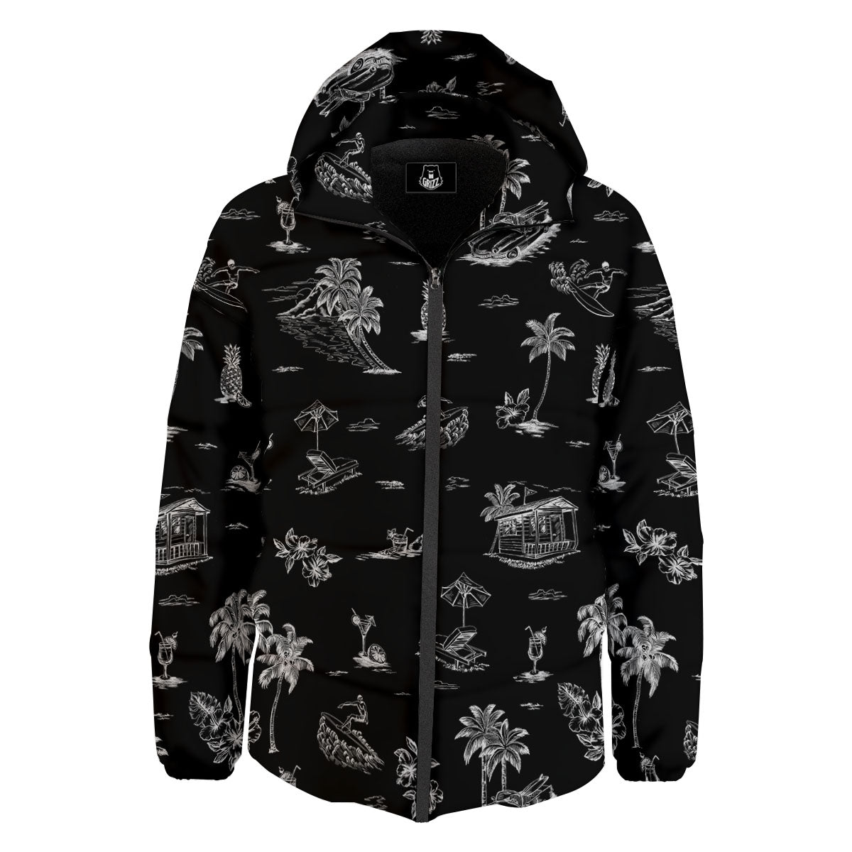 Surfing Black White Print Pattern Down Jacket-grizzshop