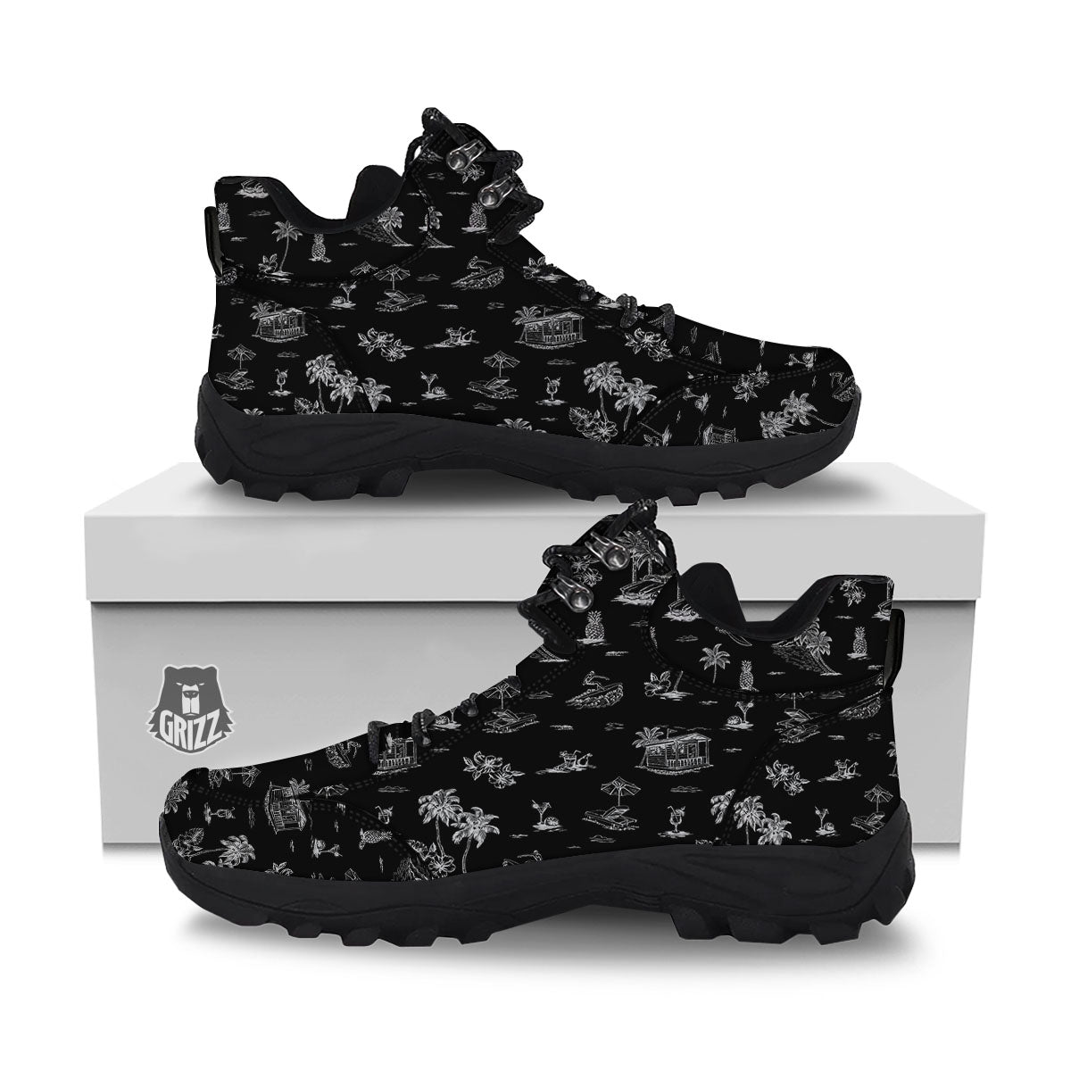 Surfing Black White Print Pattern Hiking Shoes-grizzshop