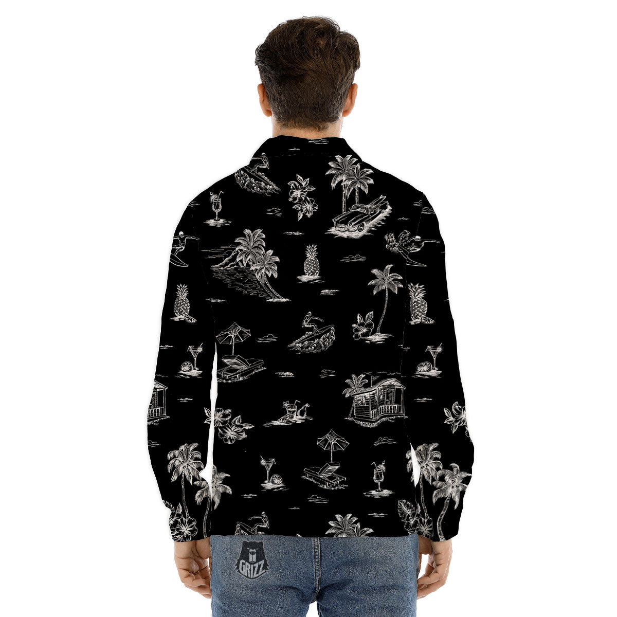Surfing Black White Print Pattern Men's Dress Shirts-grizzshop