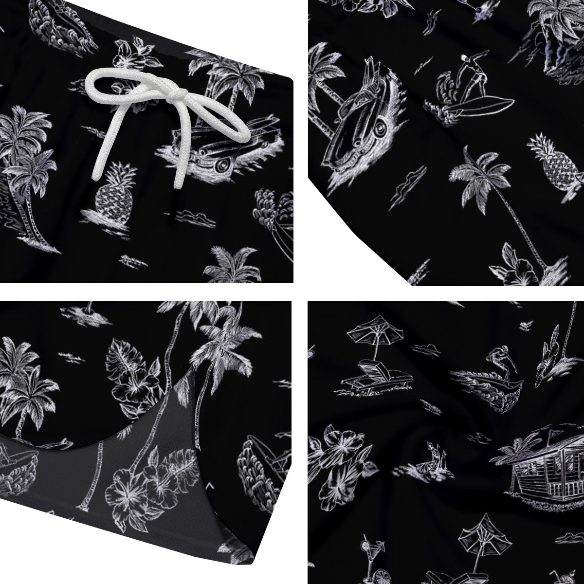 Surfing Black White Print Pattern Men's Running Shorts-grizzshop