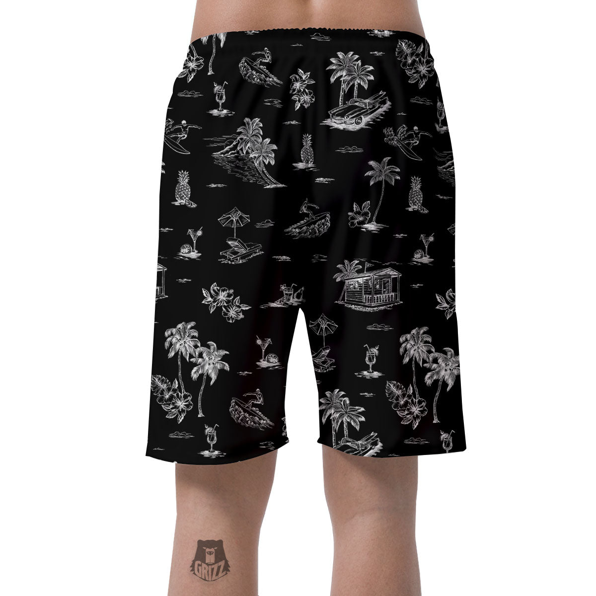 Surfing Black White Print Pattern Men's Shorts-grizzshop