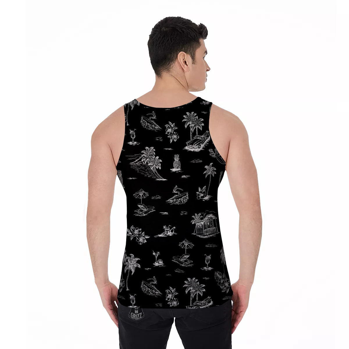 Surfing Black White Print Pattern Men's Tank Top-grizzshop