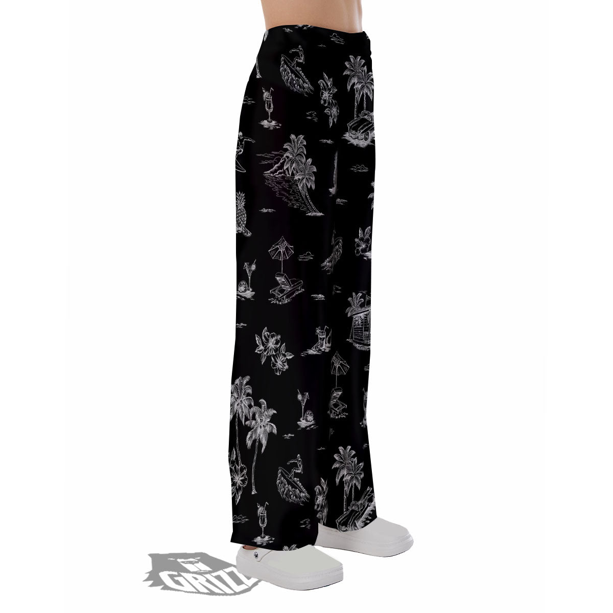Surfing Black White Print Pattern Pajama Pants-grizzshop