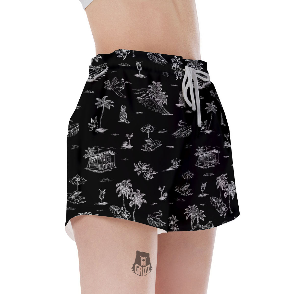 Surfing Black White Print Pattern Women's Shorts-grizzshop