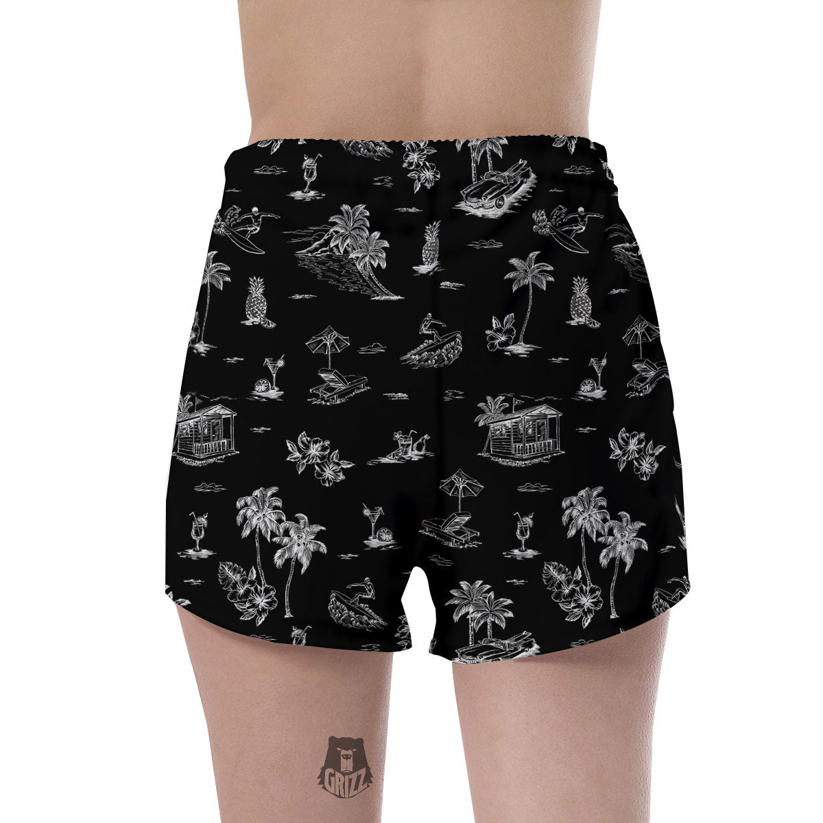 Surfing Black White Print Pattern Women's Shorts-grizzshop