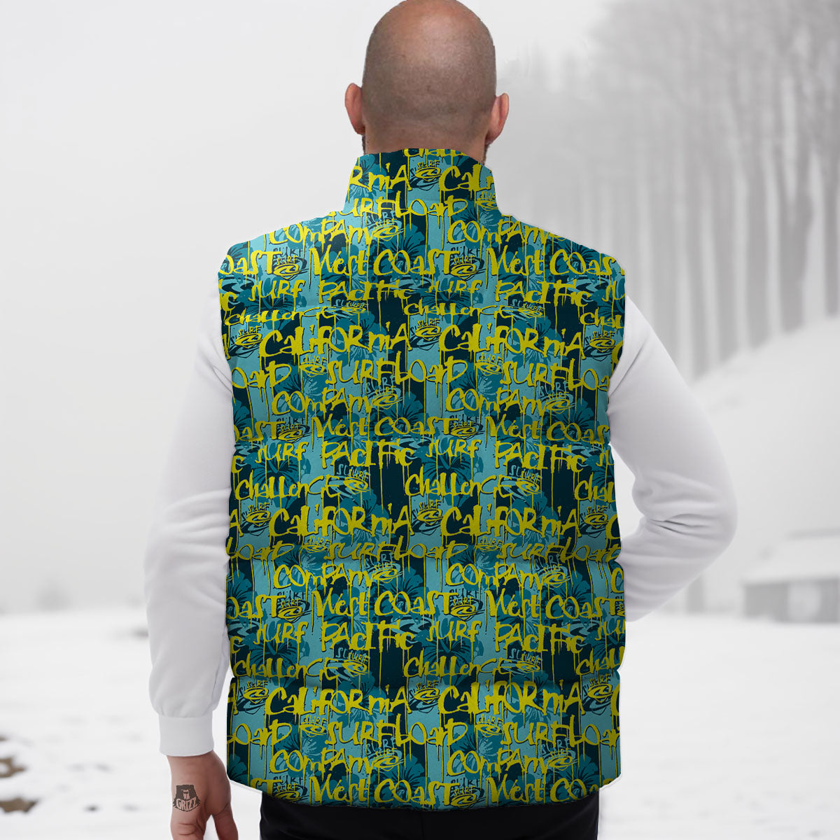 Surfing Graffiti Print Pattern Down Vest-grizzshop