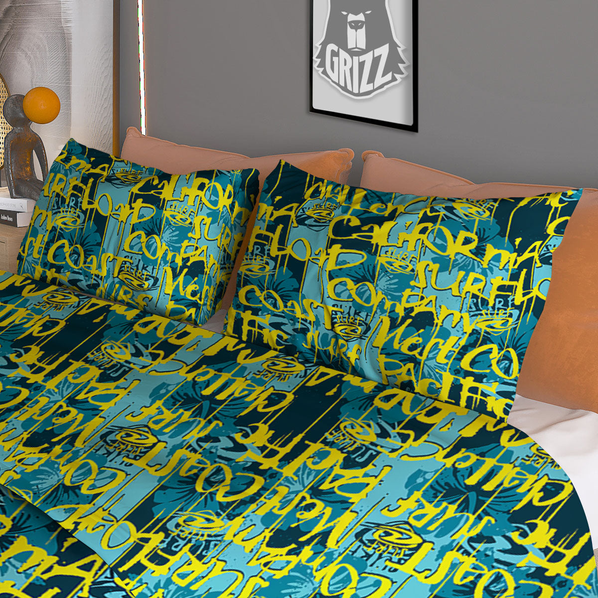 Surfing Graffiti Print Pattern Duvet Cover Bedding Set