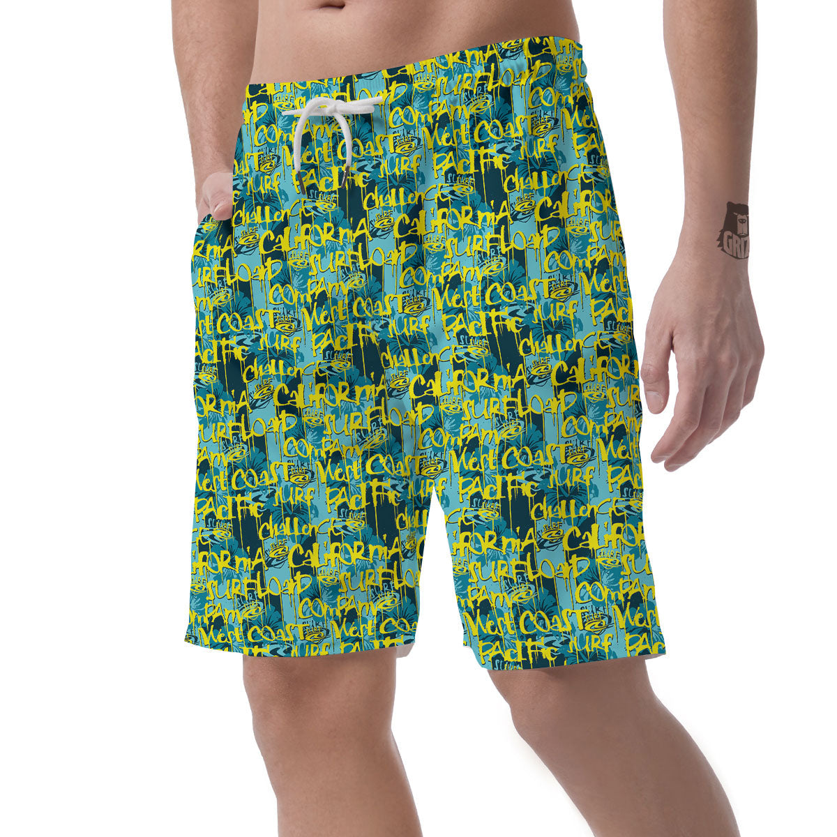 Surfing Graffiti Print Pattern Men's Shorts-grizzshop