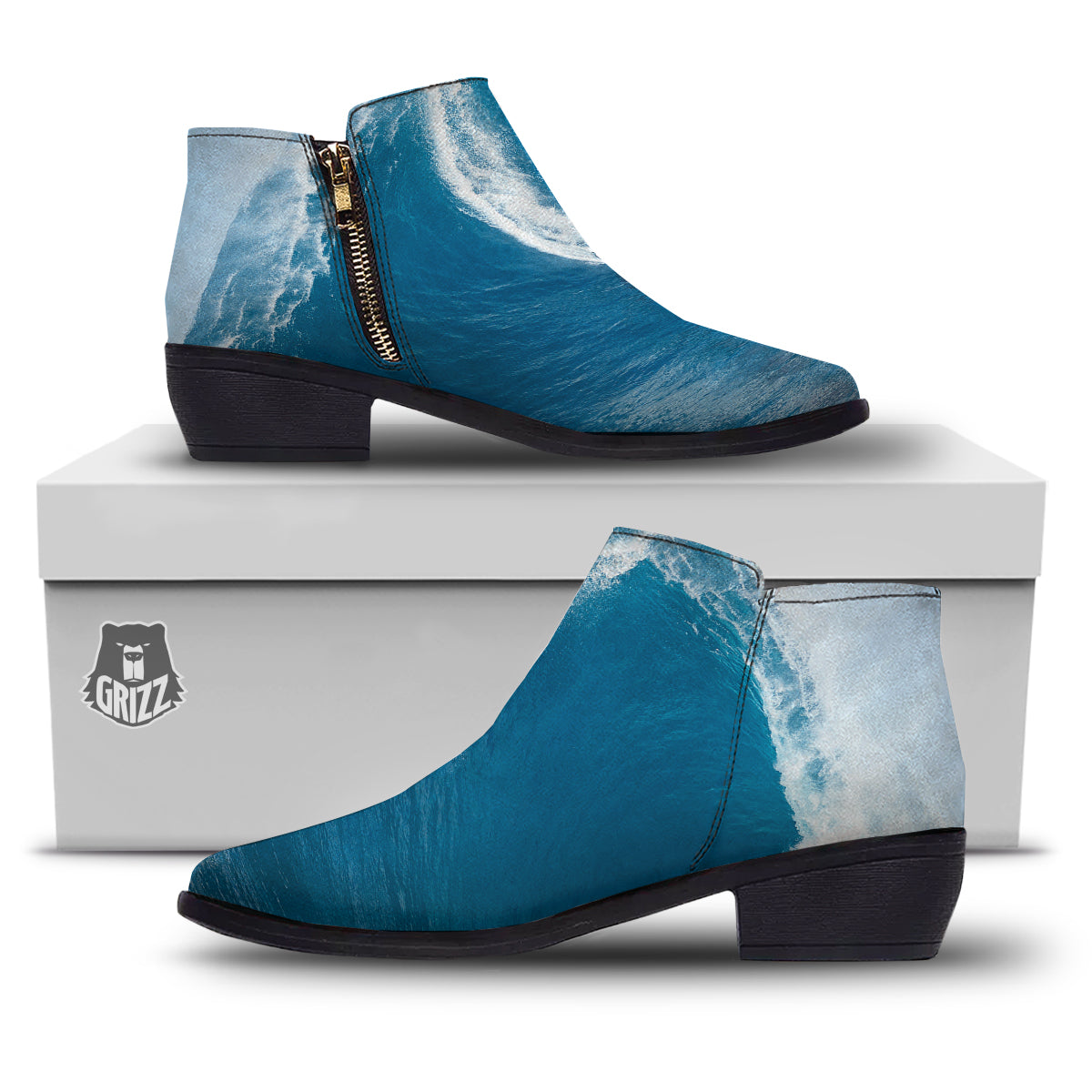 Surfing On Sea Print Ankle Boots-grizzshop