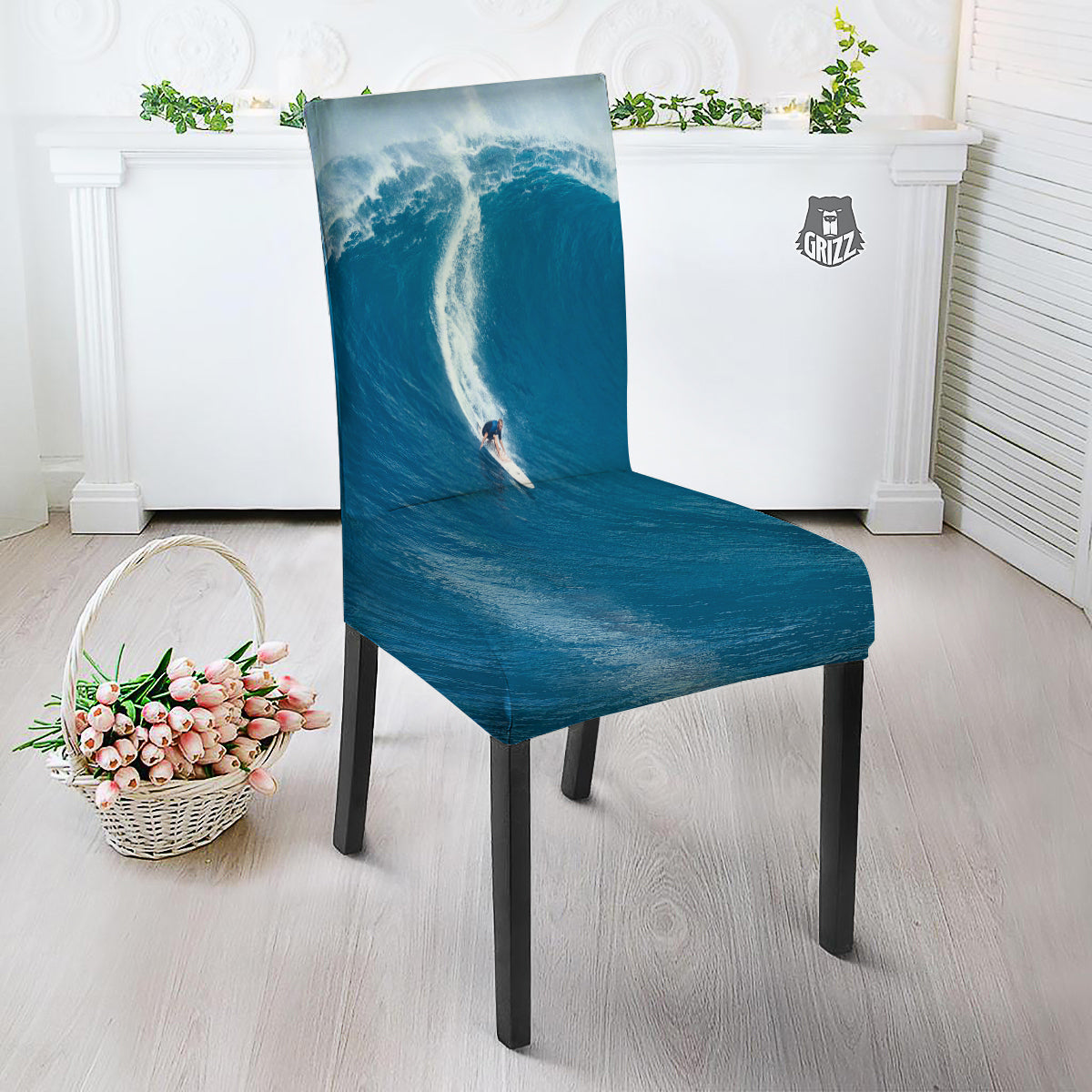 Surfing On Sea Print Dining Chair Slipcover-grizzshop