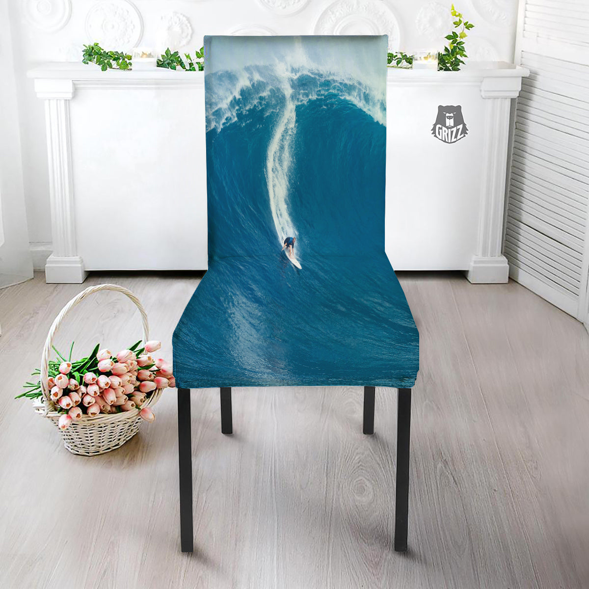 Surfing On Sea Print Dining Chair Slipcover-grizzshop