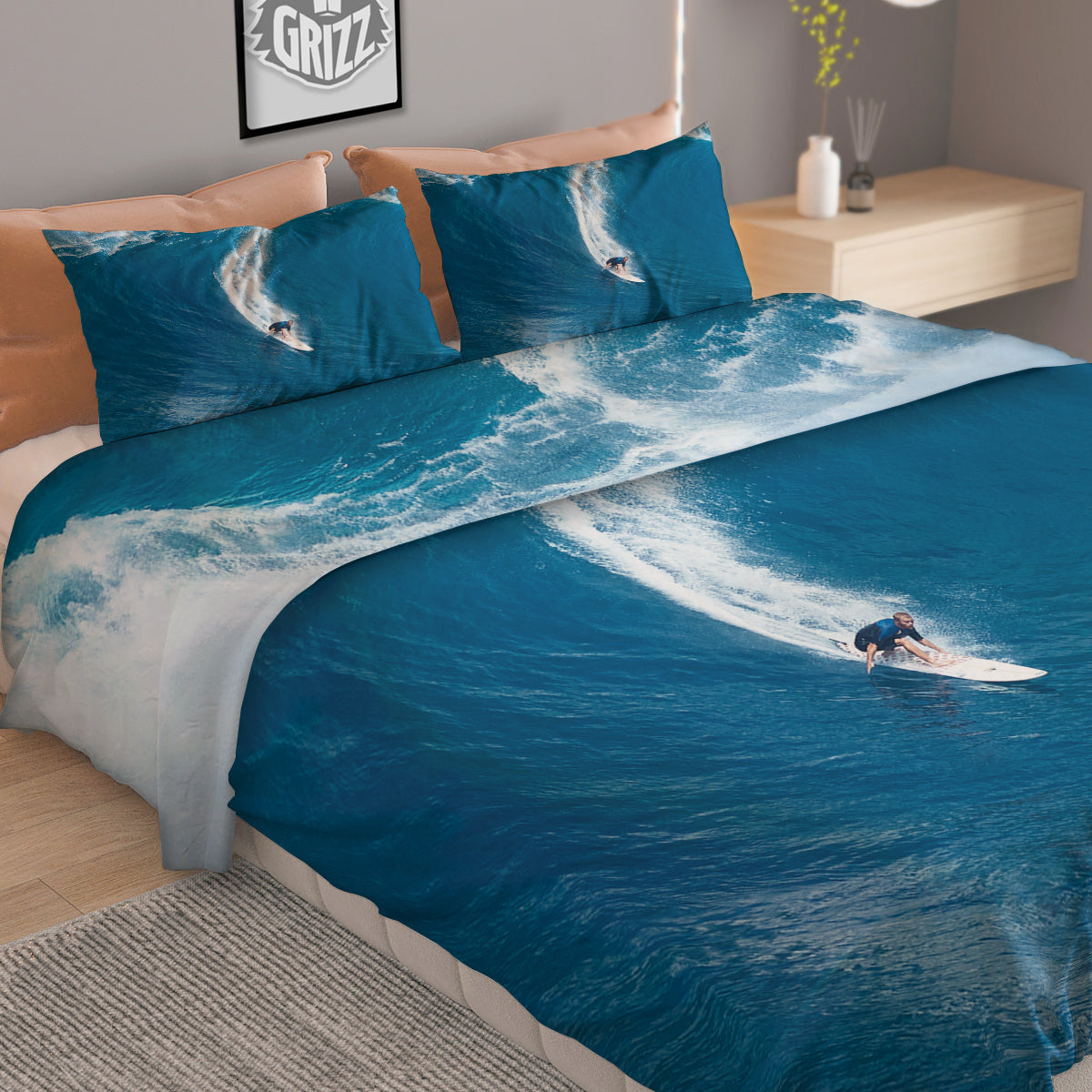 Surfing On Sea Print Duvet Cover Bedding Set