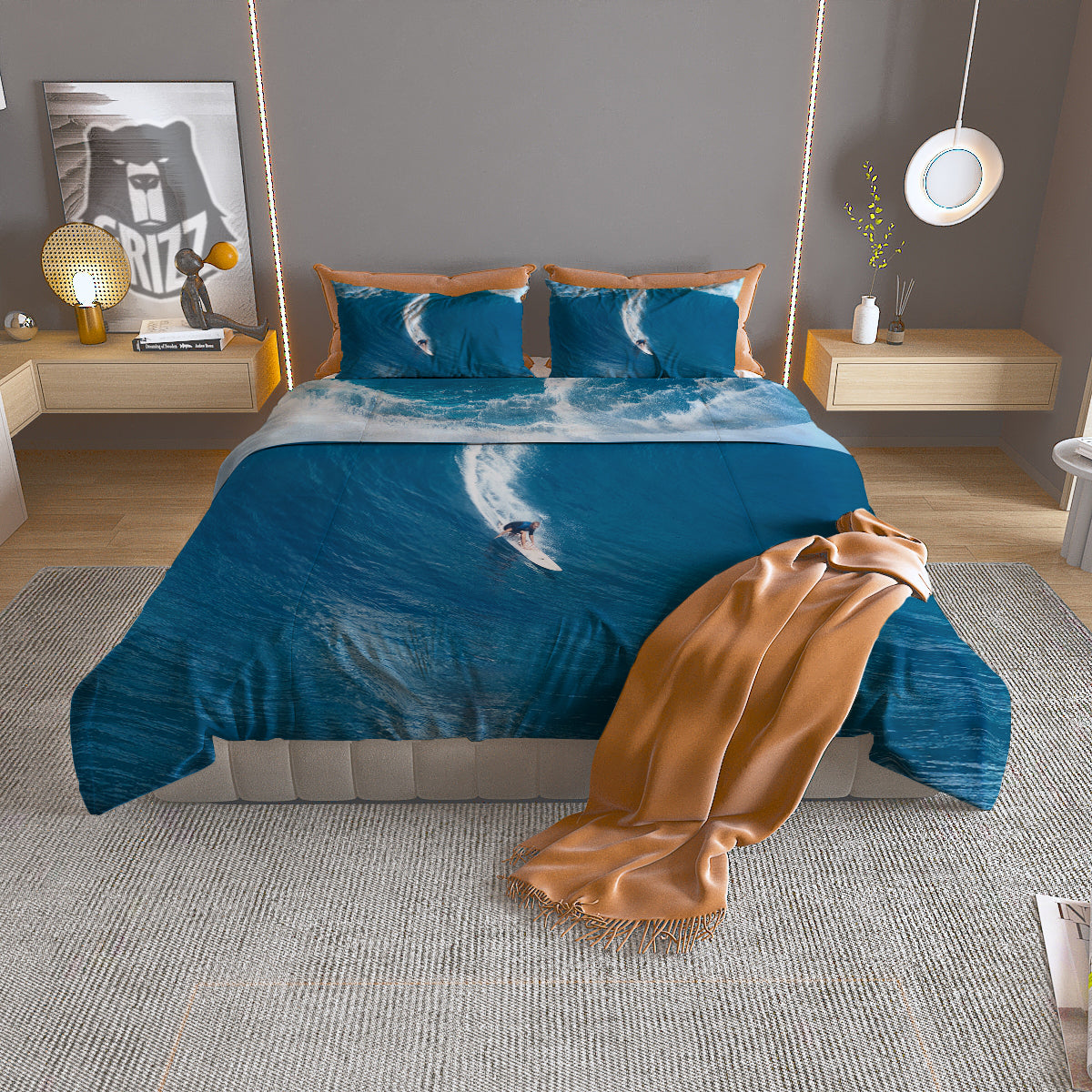 Surfing On Sea Print Duvet Cover Bedding Set
