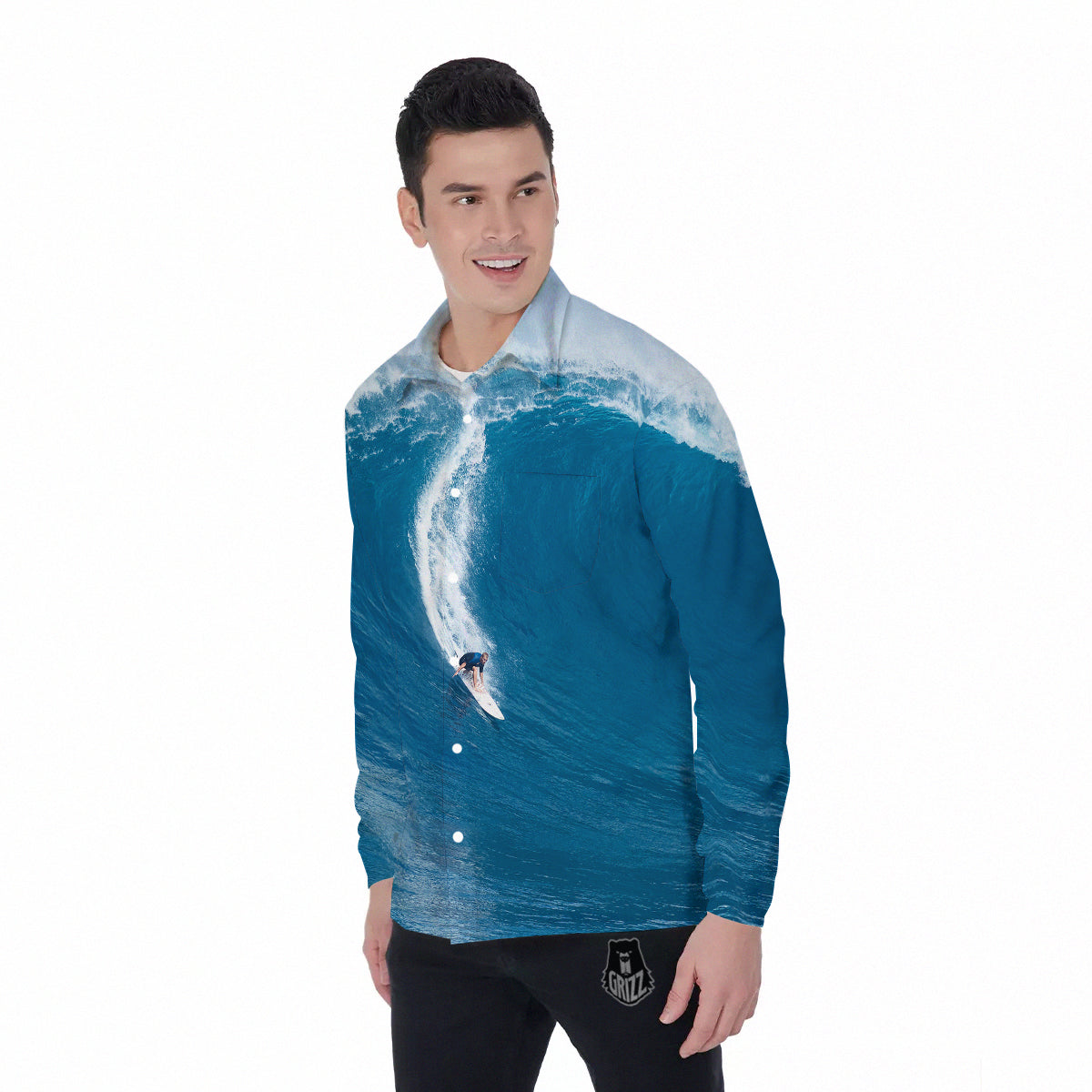 Surfing On Sea Print Men's Long Sleeve Shirts-grizzshop