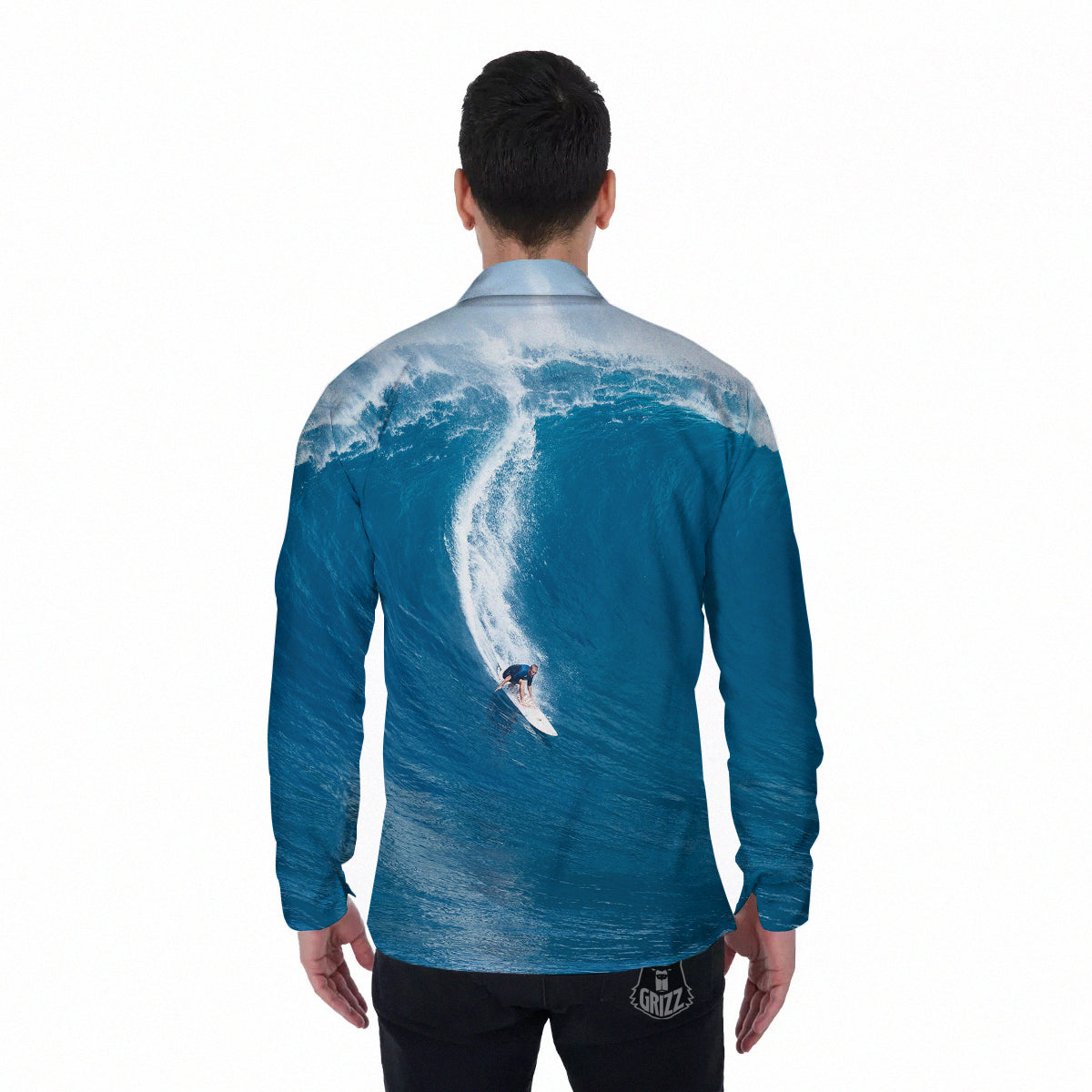 Surfing On Sea Print Men's Long Sleeve Shirts-grizzshop
